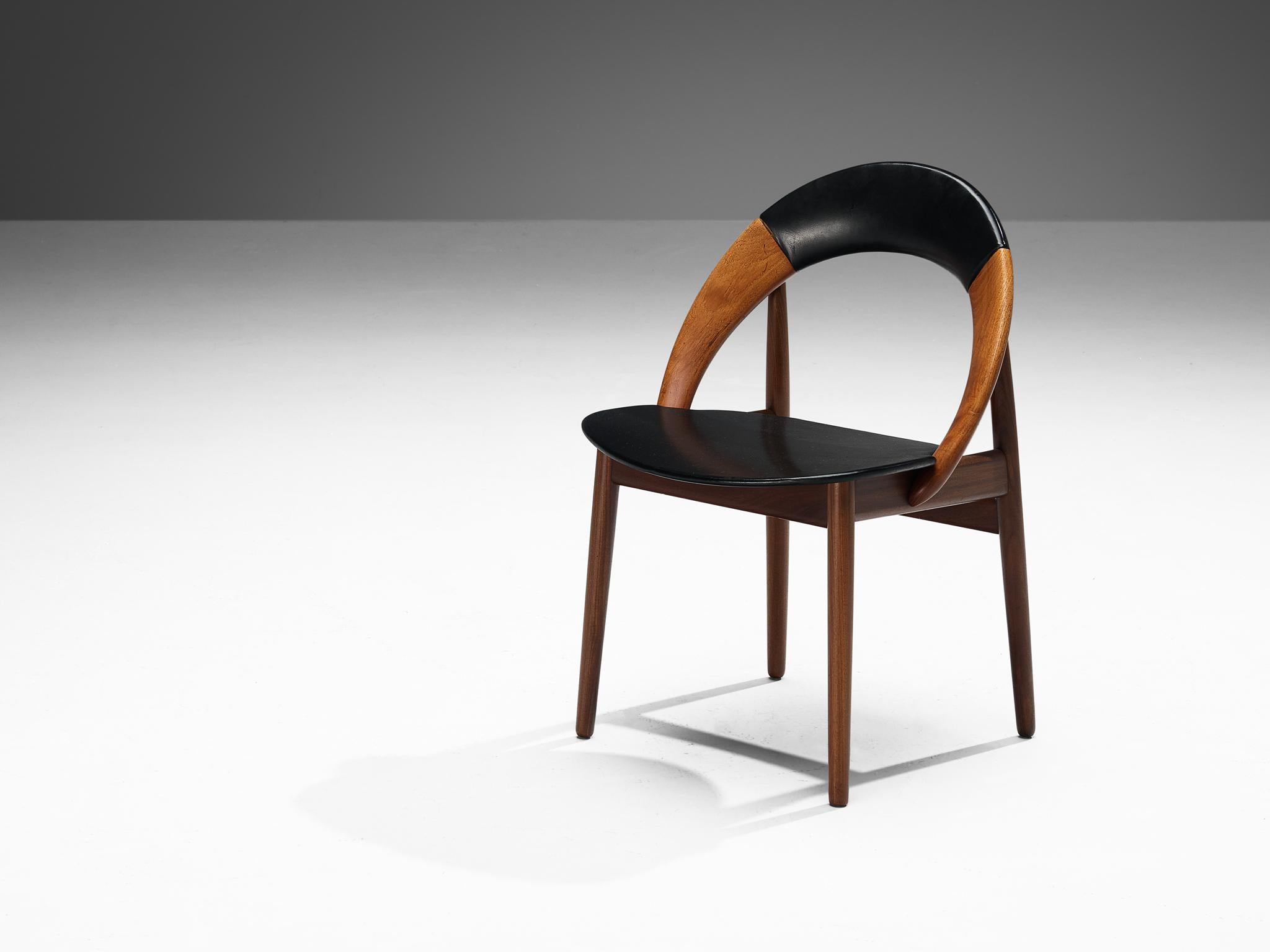 Scandinavian Modern Arne Hovmand-Olsen Set of Six Dining Chairs in Teak and Leatherette 