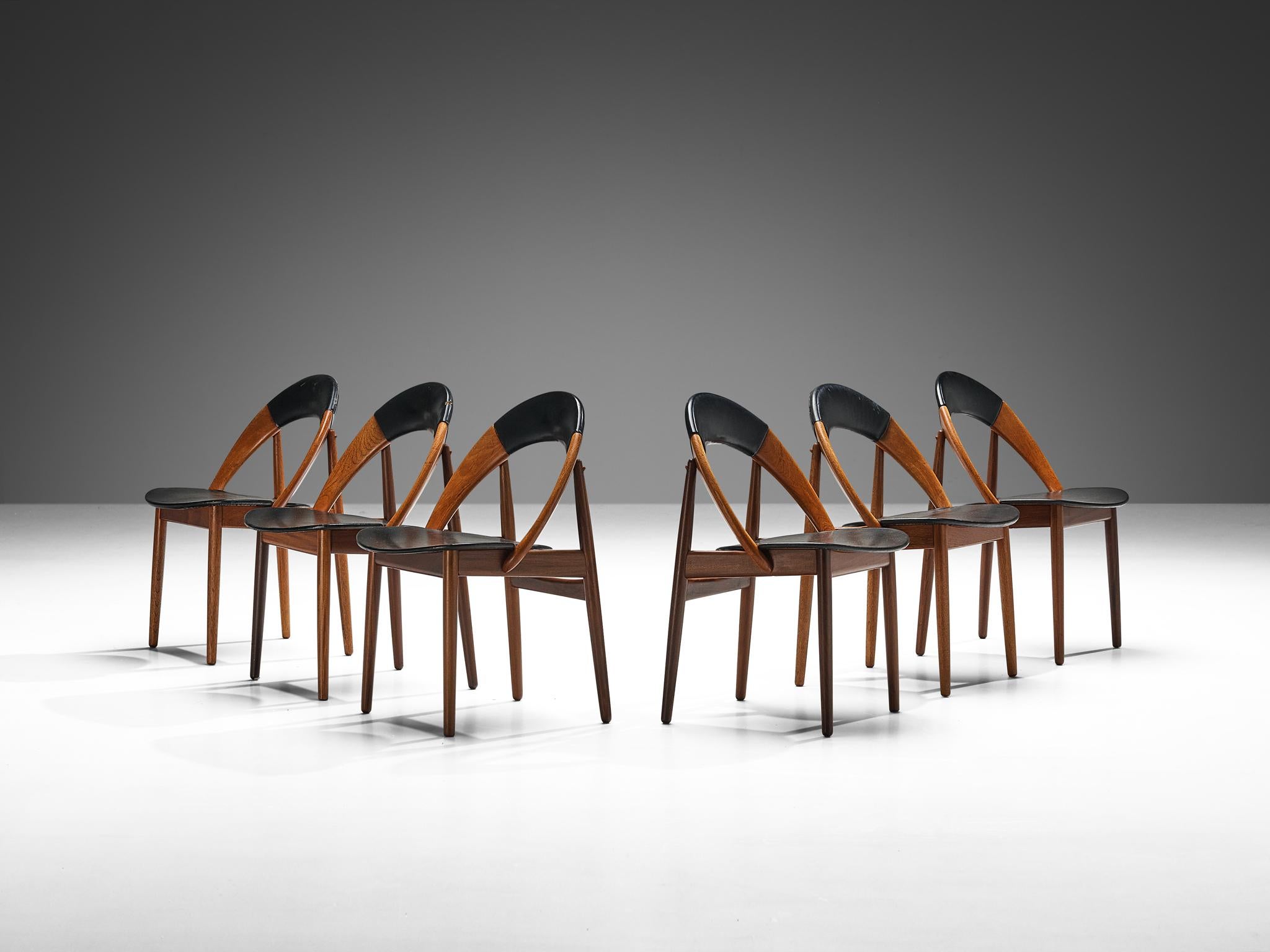 Mid-20th Century Arne Hovmand-Olsen Set of Six Dining Chairs in Teak and Leatherette 