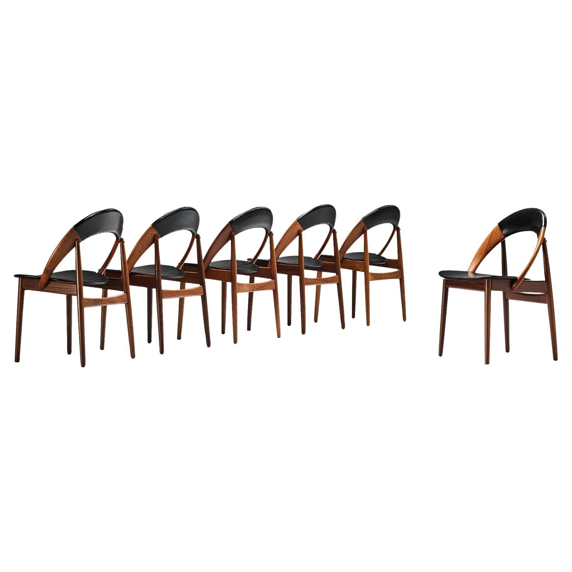 Arne Hovmand-Olsen Set of Six Dining Chairs in Teak and Leatherette 