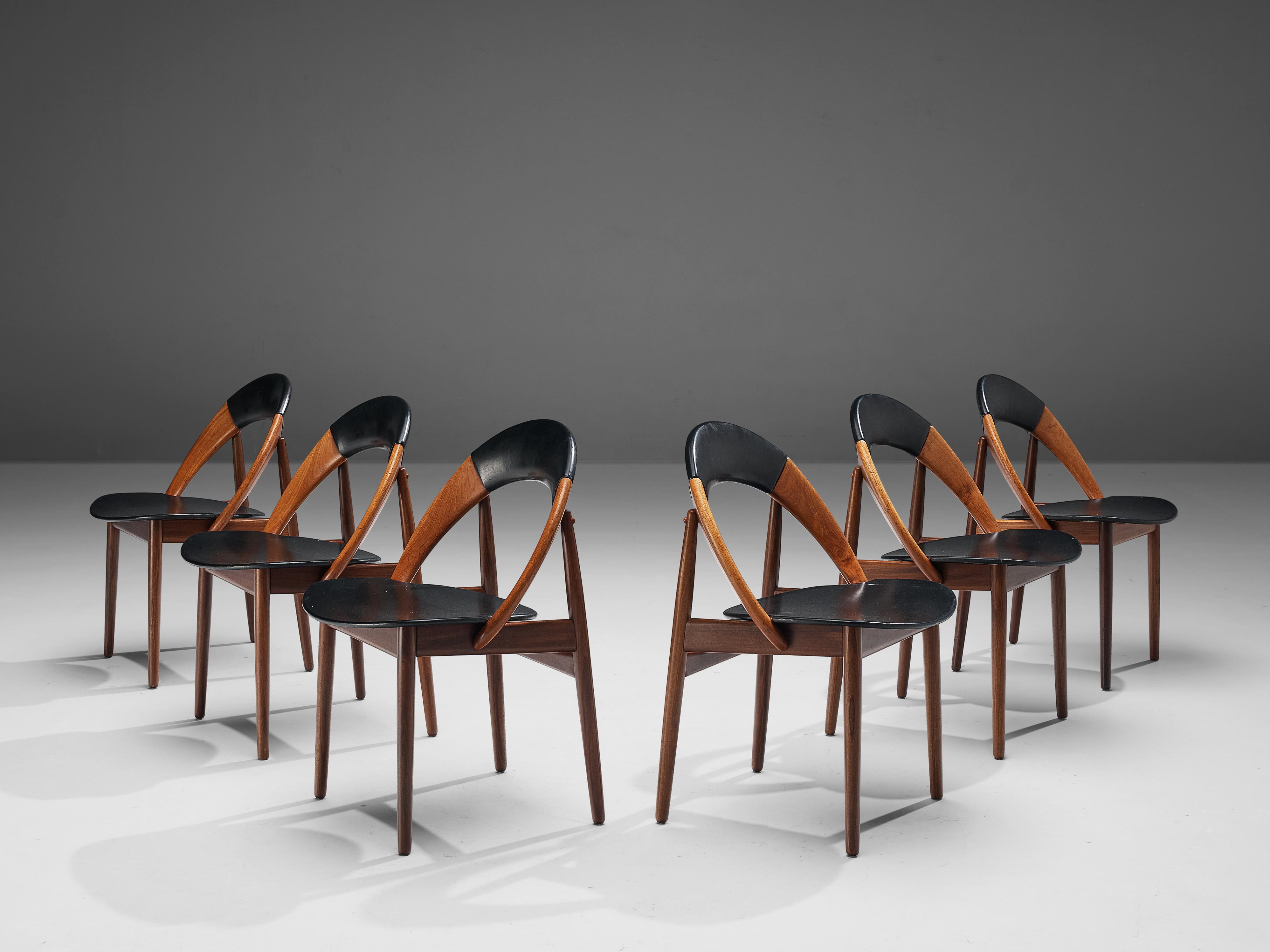Arne Hovmand-Olsen Set of Twelve Dining Chairs in Teak and Leatherette 6