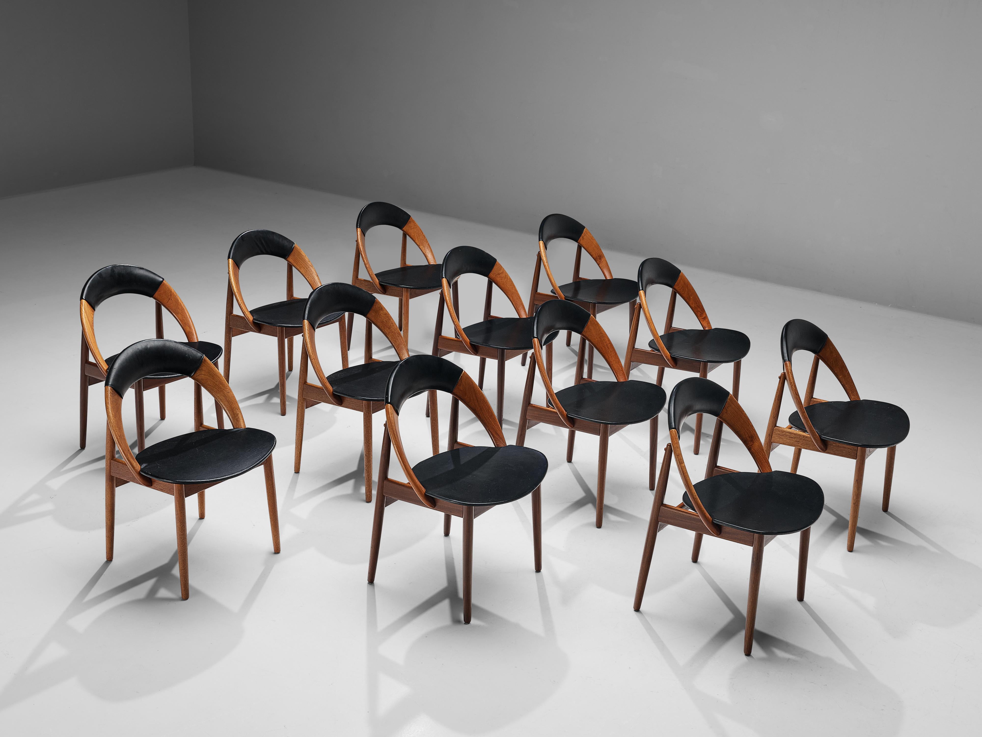 Danish Arne Hovmand-Olsen Set of Twelve Dining Chairs in Teak and Leatherette