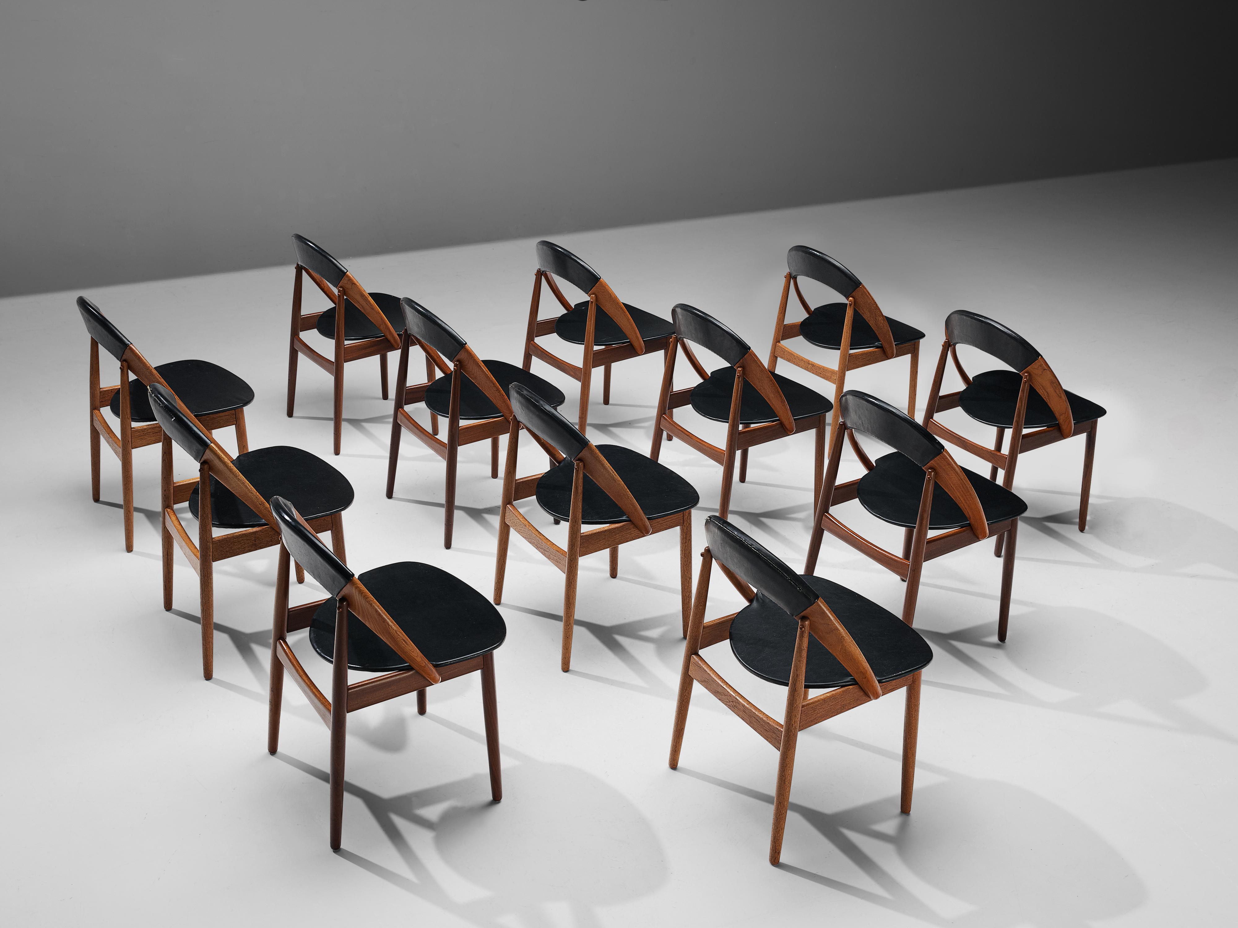 Mid-20th Century Arne Hovmand-Olsen Set of Twelve Dining Chairs in Teak and Leatherette