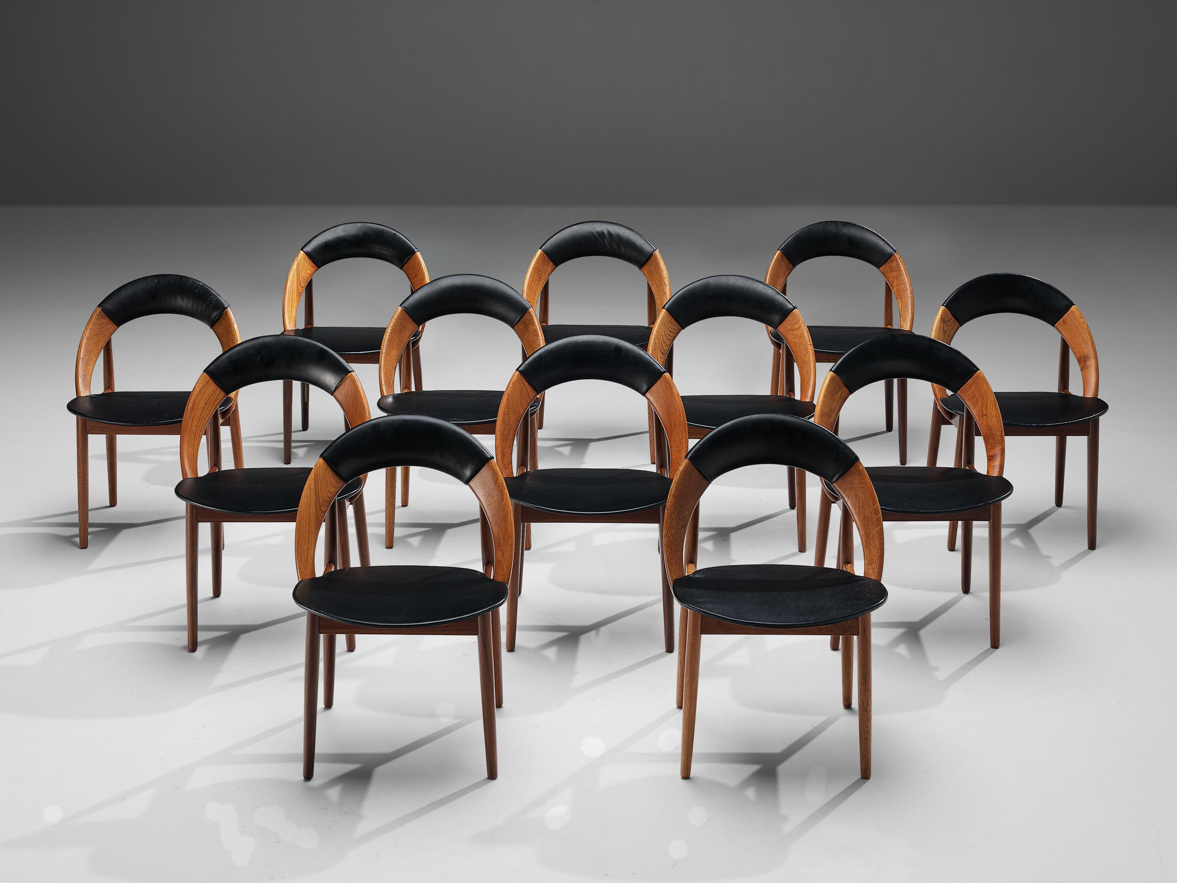 Arne Hovmand-Olsen Set of Twelve Dining Chairs in Teak and Leatherette 1