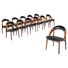 Arne Hovmand-Olsen Set of Twelve Dining Chairs in Teak and Leatherette