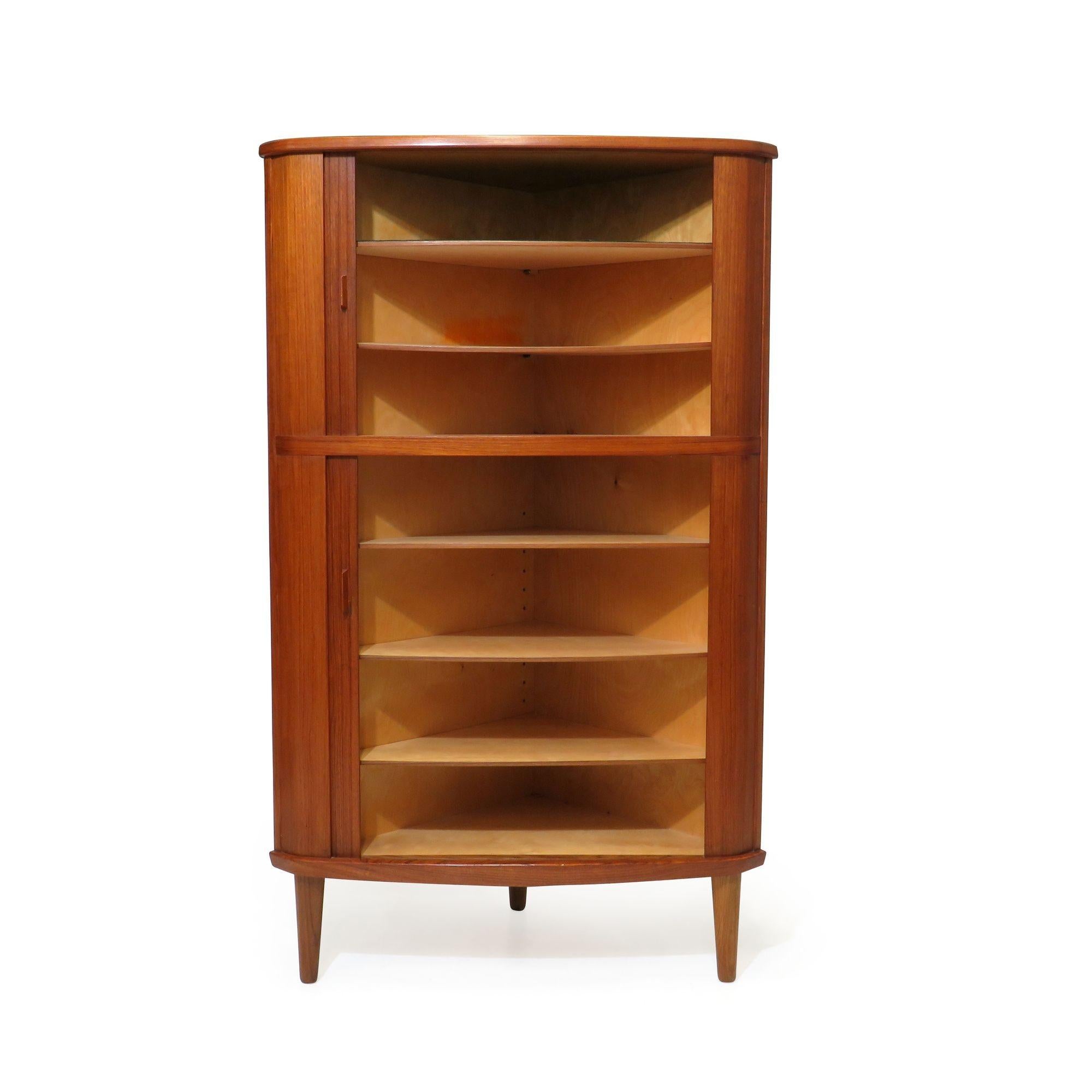 Arne Hovmand Olsen Tambour Door Corner Cabinet In Excellent Condition For Sale In Oakland, CA