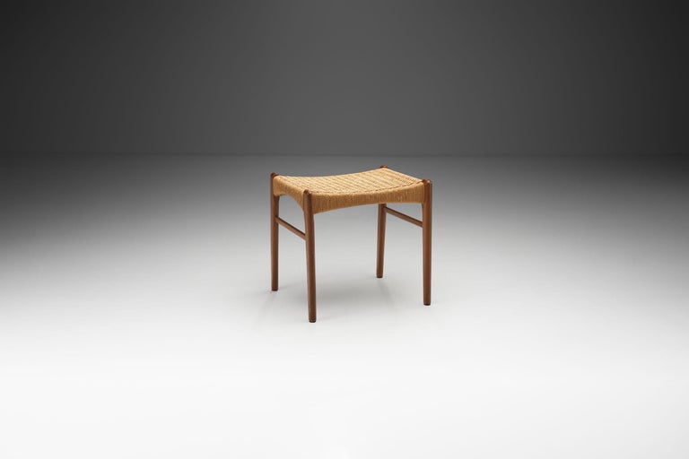 Arne Hovmand-Olsen Teak and Paper Cord Stool for Mogens Kold