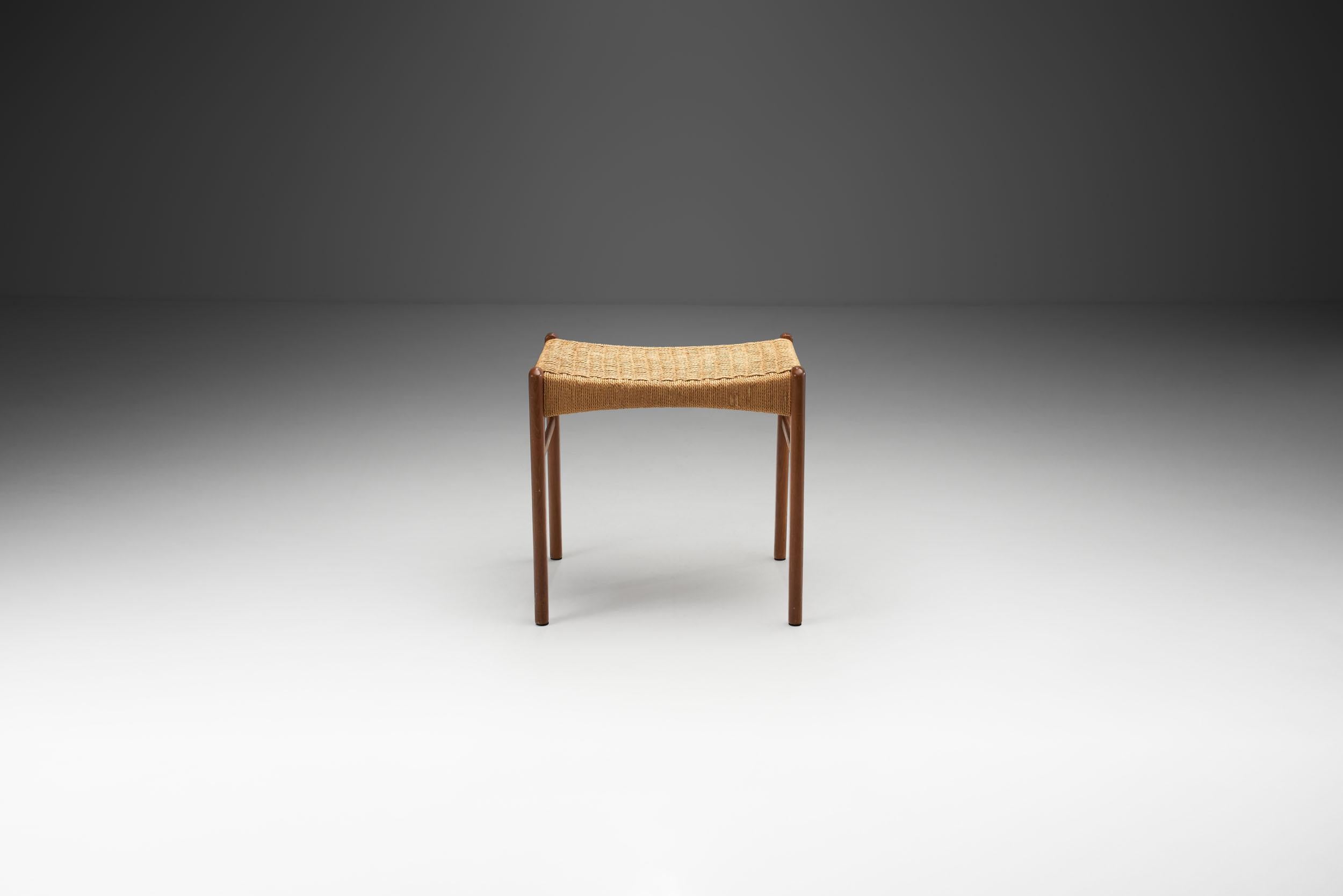 Scandinavian Modern Arne Hovmand-Olsen Teak and Paper Cord Stool for Mogens Kold, Denmark, 1950s