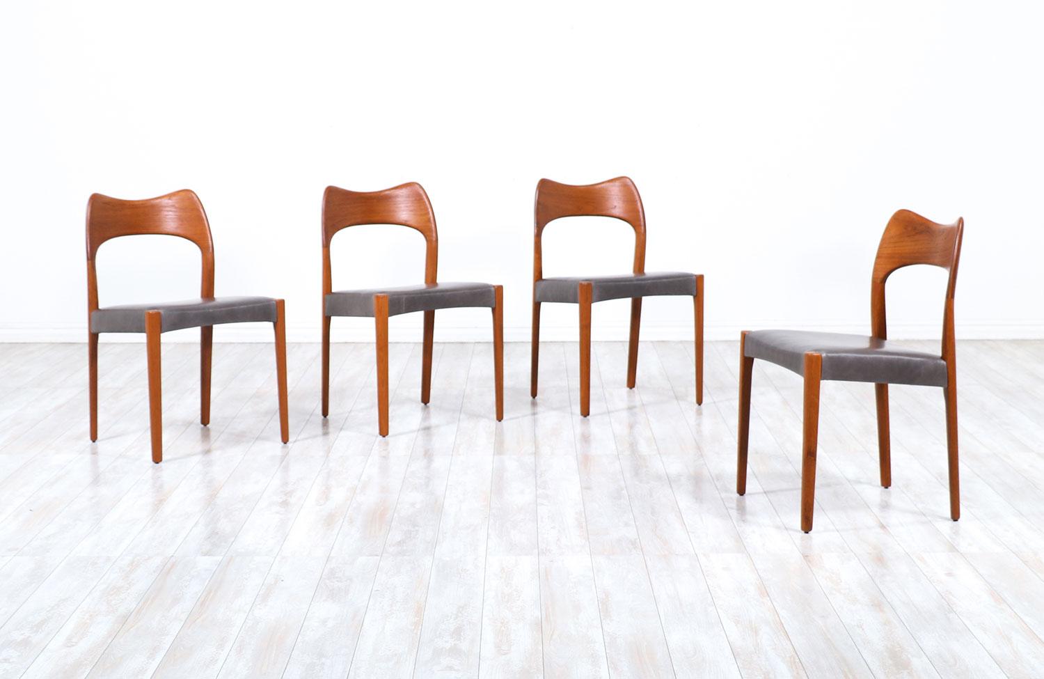 Mid-Century Modern Arne Hovmand-Olsen Teak & Leather Dining Chairs for Mogens Kold