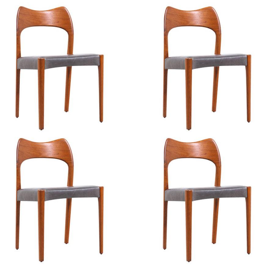 Arne Hovmand-Olsen Teak & Leather Dining Chairs for Mogens Kold