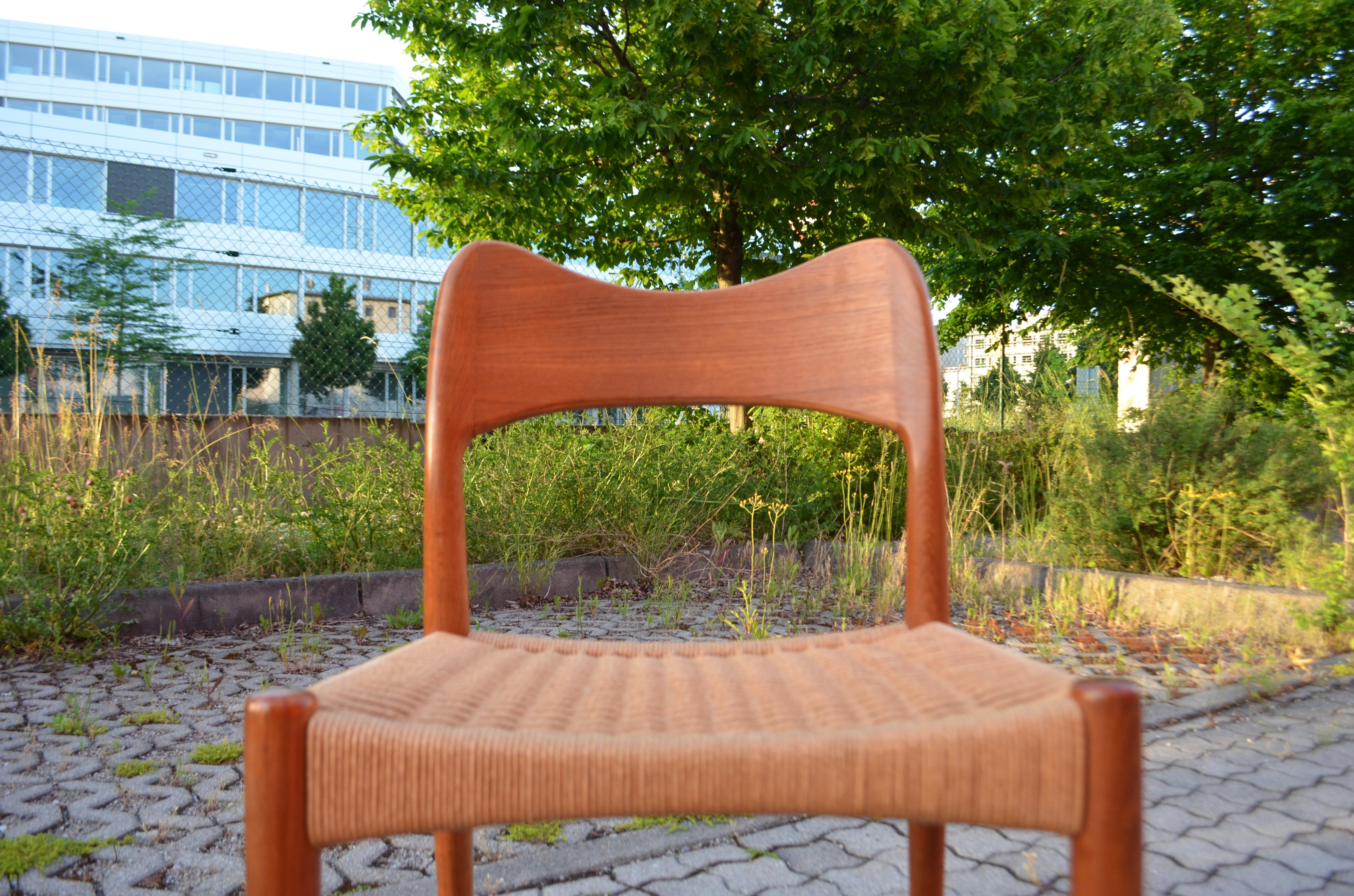 Mid-Century Modern Arne Hovmand Olsen Teak Papercord Dining Chair for Mogens Kold Set of 2 For Sale