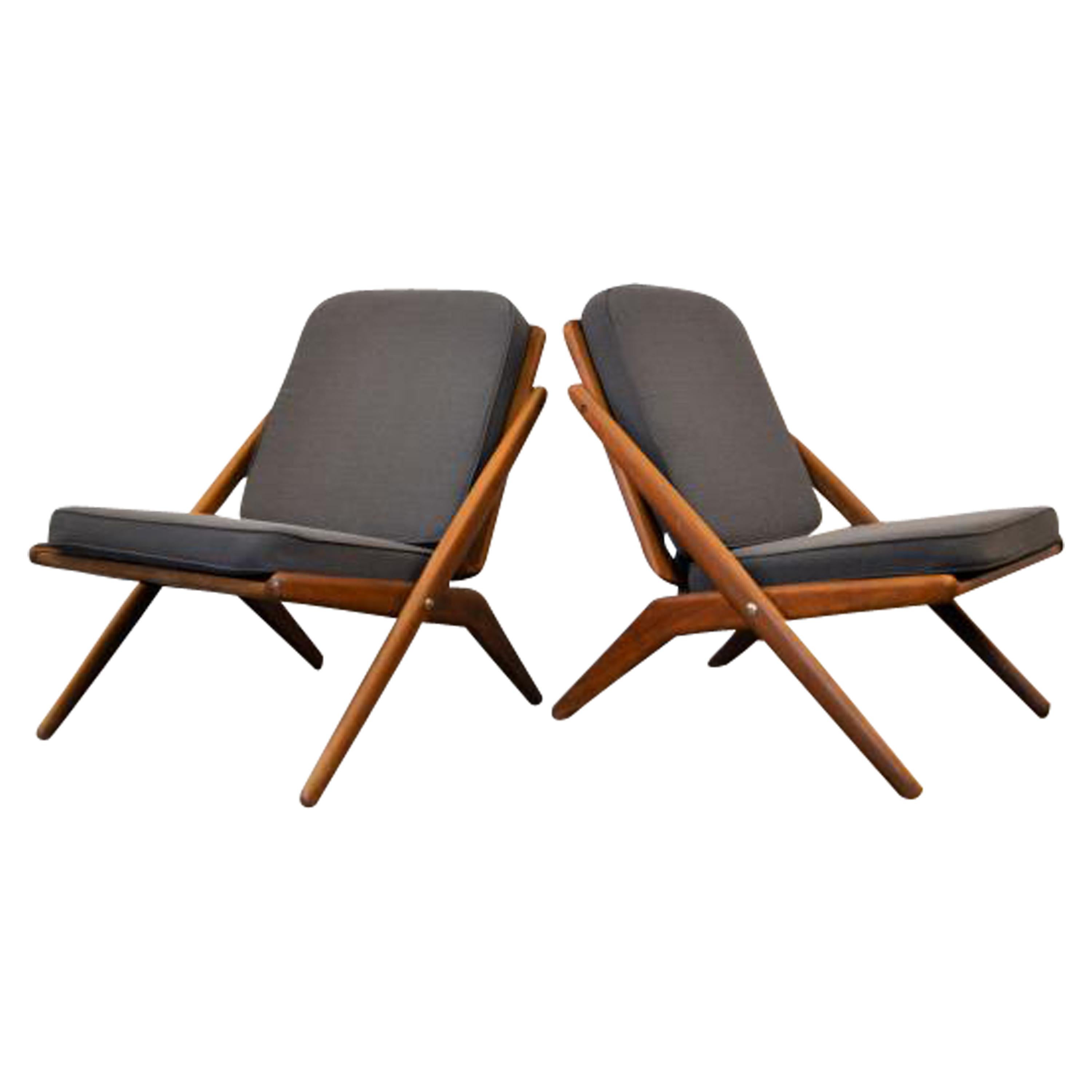 Arne Hovmand Olsen Teak "Siccors" Chairs, Set of Two For Sale