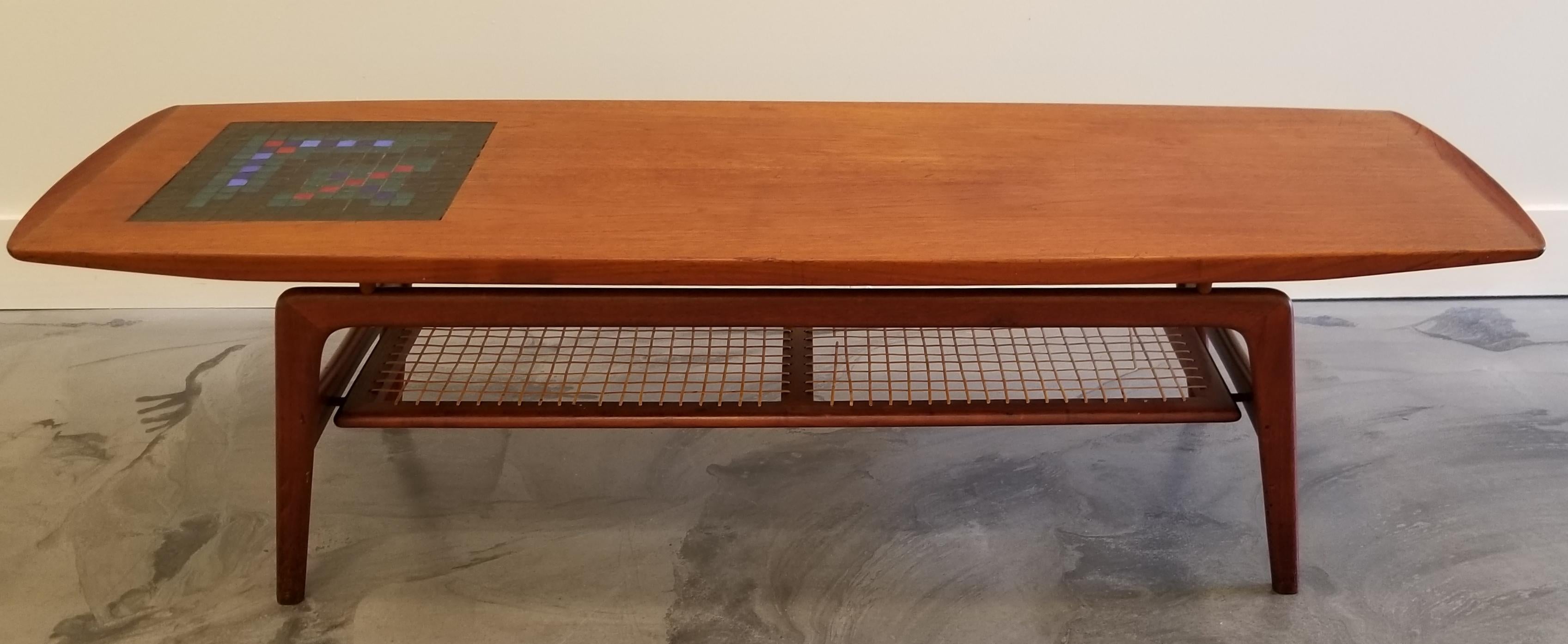 Scandinavian Modern Arne Hovmand Olsen Teak and Tile Coffee Table For Sale