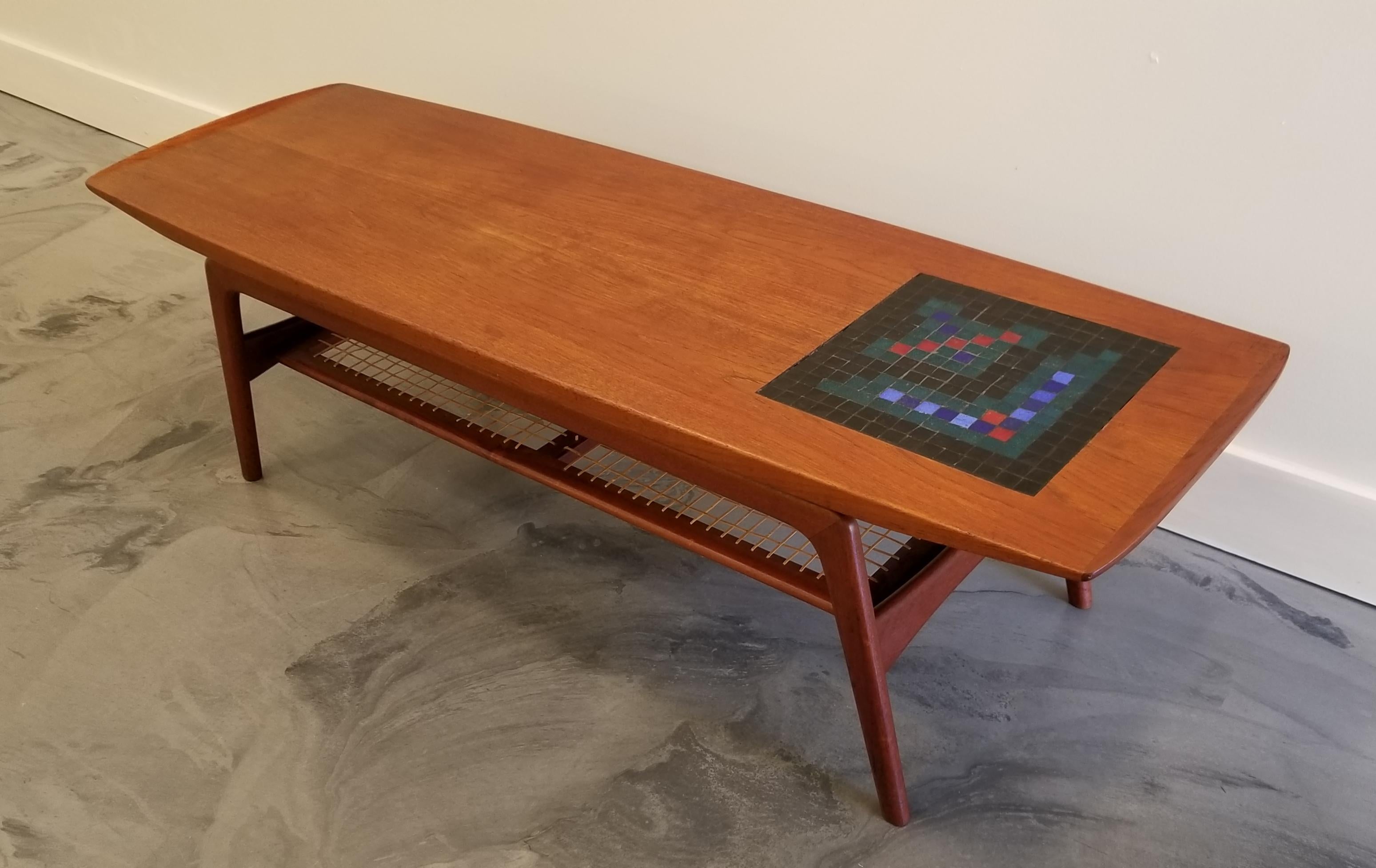 Arne Hovmand Olsen Teak and Tile Coffee Table In Good Condition For Sale In Fulton, CA