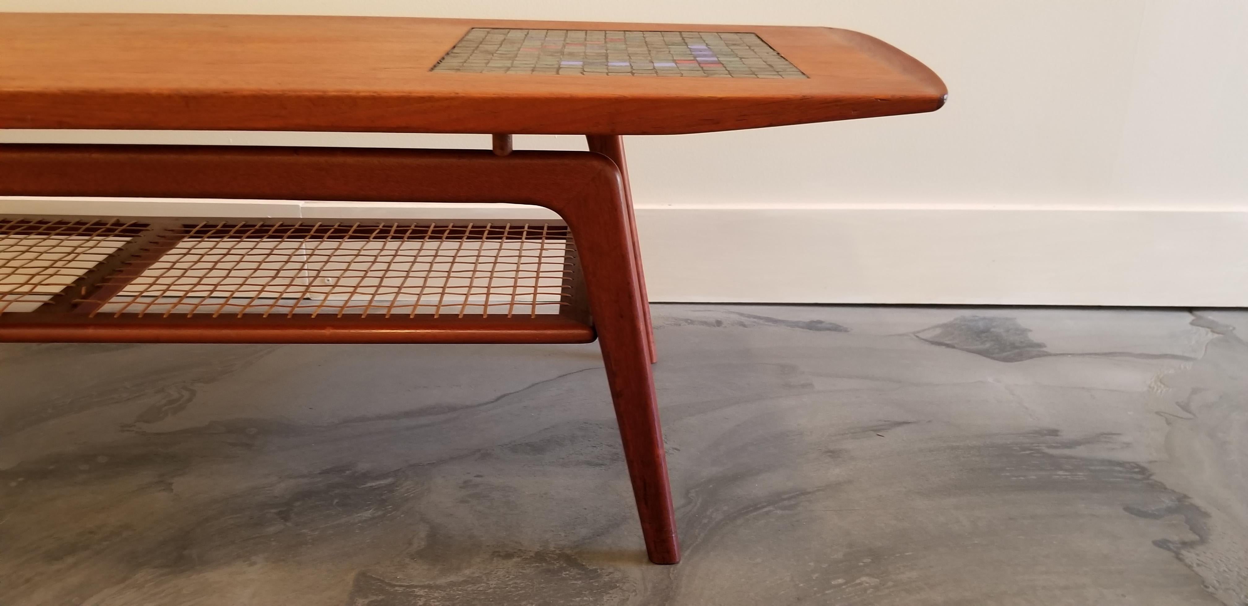 20th Century Arne Hovmand Olsen Teak and Tile Coffee Table For Sale