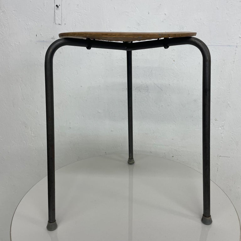 Steel Arne Jacobsen 1955 Dot Stacking Stool Bentwood Three Leg Design Vintage Modern For Sale