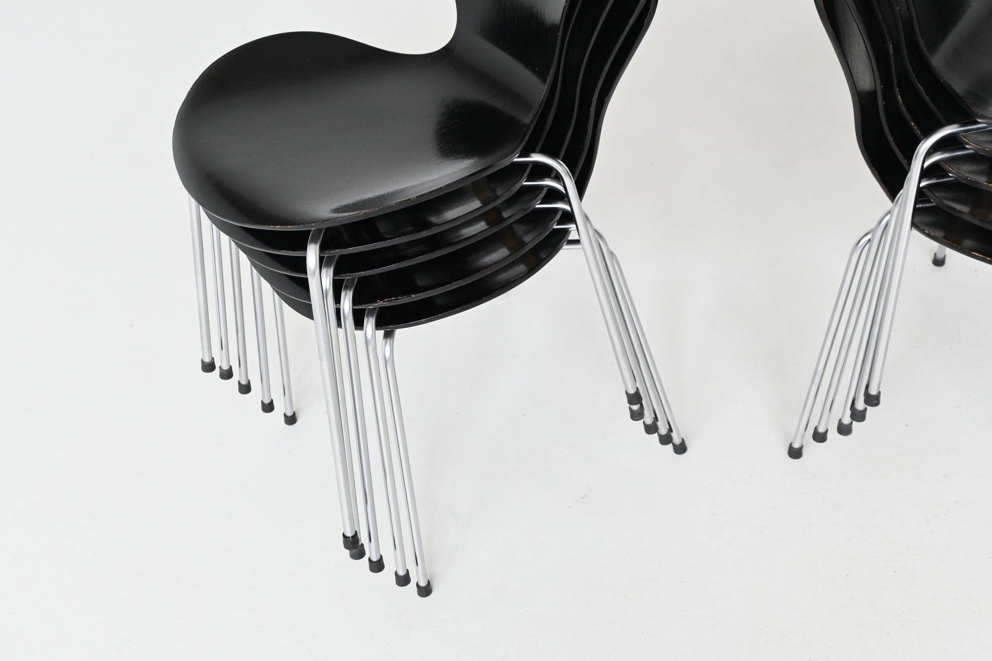 Arne Jacobsen 3107 'Butterfly' Esszimmerstühle Fritz Hansen Dänemark 1967 im Angebot 5