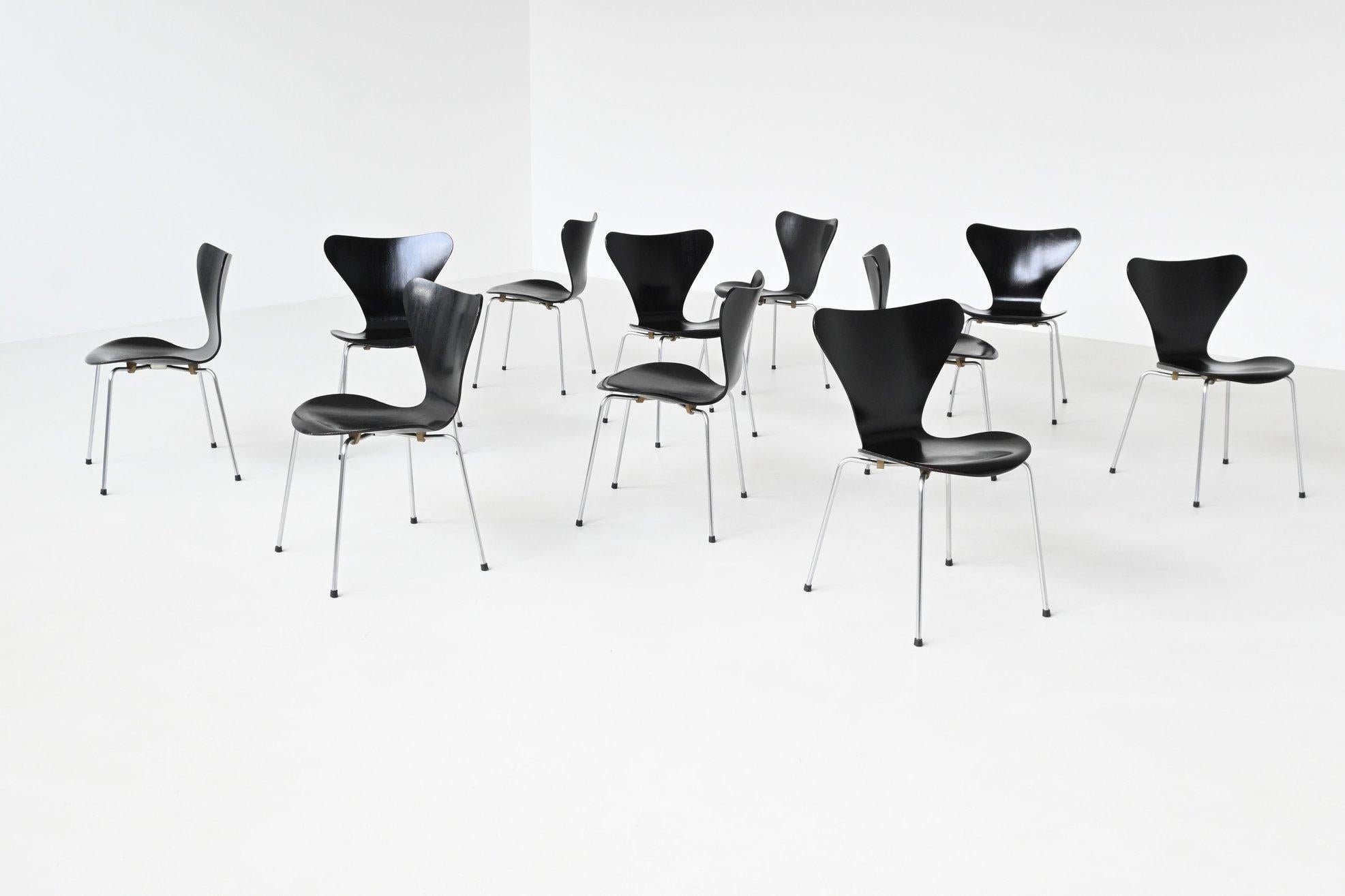 Großer Satz von zwanzig Esszimmerstühlen Modell 3107 