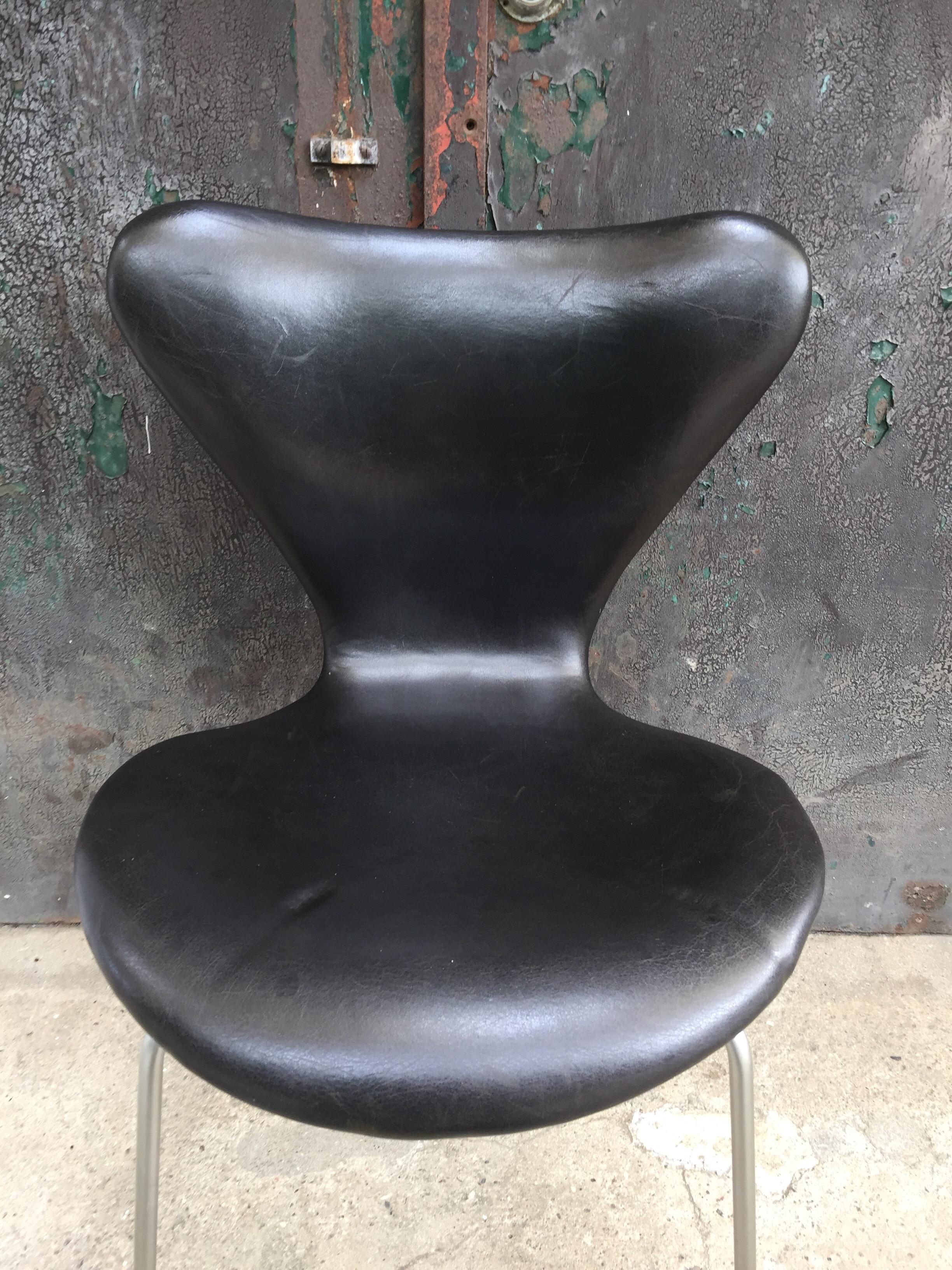 Danish Arne Jacobsen 3107 Chair Designed in 1955 in Original Black Leather
