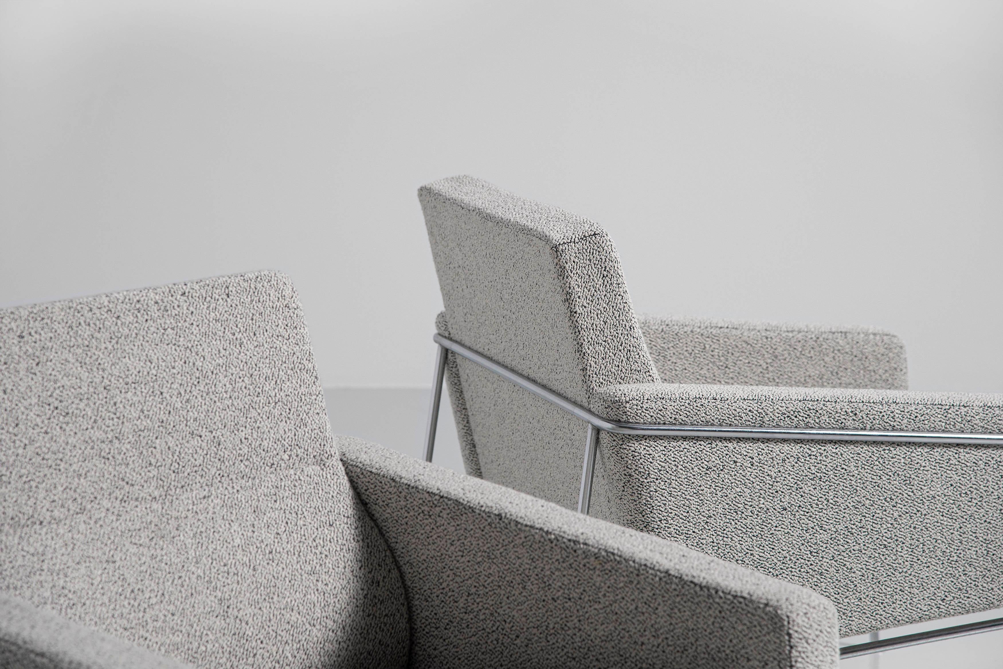 Stainless Steel Arne Jacobsen 3300 Lounge Chairs Fritz Hansen 1956