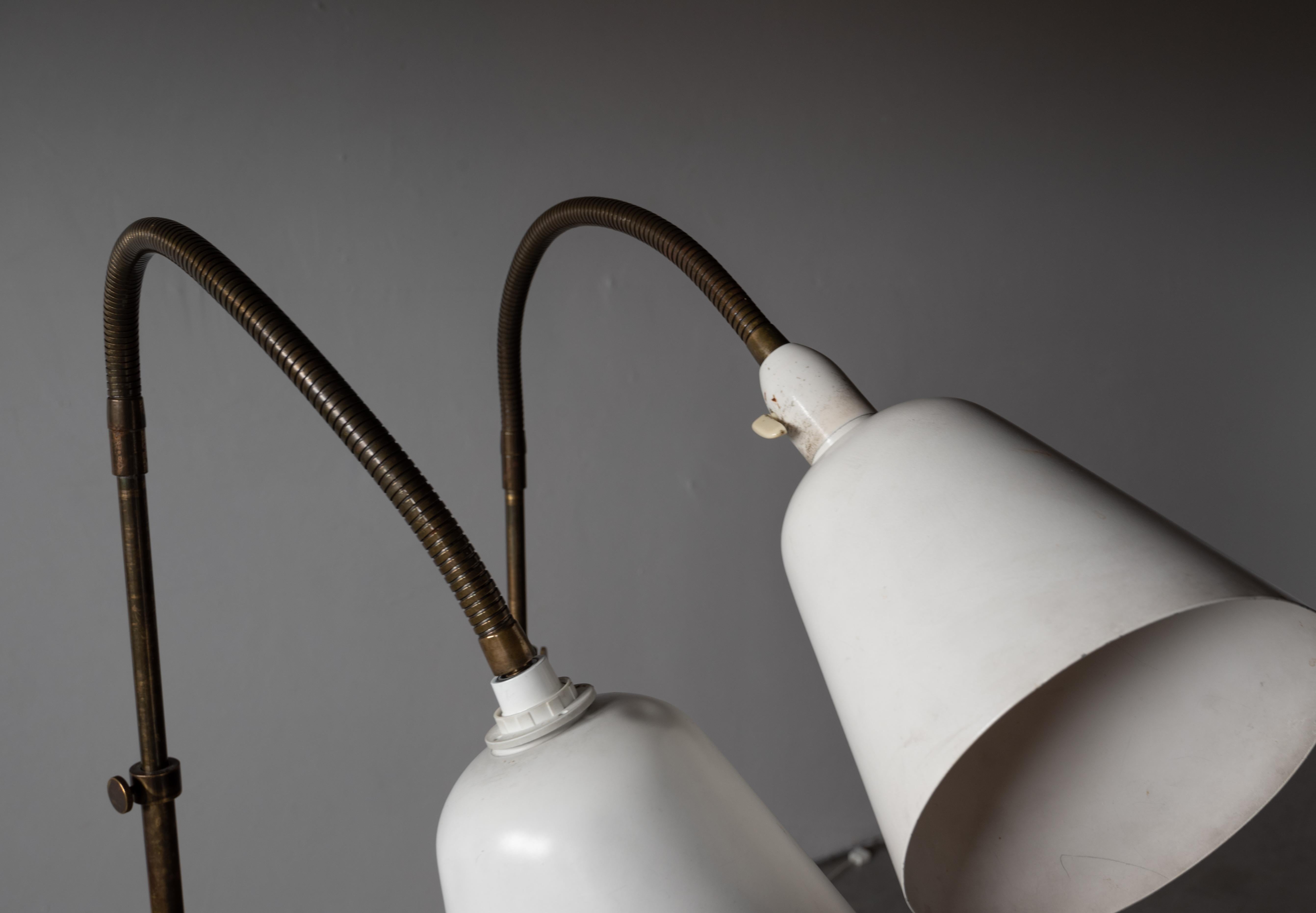 Mid-20th Century Arne Jacobsen, Adjustable Floor Lamps, Brass, Lacquered Metal, Denmark, 1929