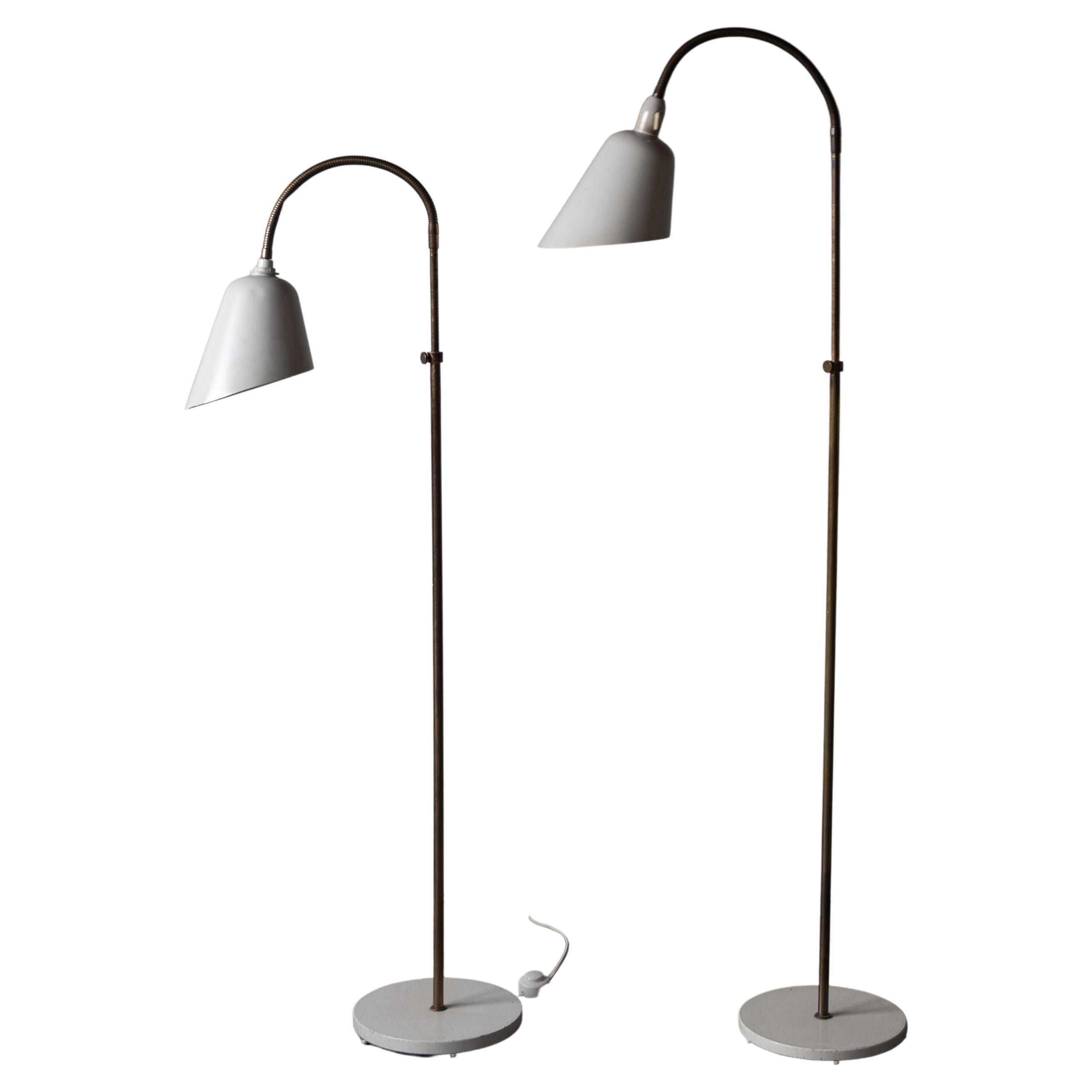 Arne Jacobsen, Adjustable Floor Lamps, Brass, Lacquered Metal, Denmark, 1929