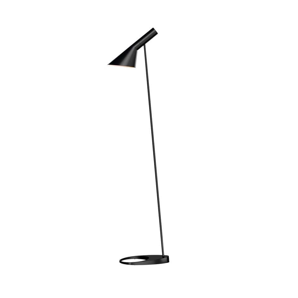 Arne Jacobsen AJ Floor Lamp in black for Louis Poulsen.

The AJ series was part of the lighting collection renowned Danish designer Arne Jacobsen created for the original SAS Royal Hotel in 1957. Today, his furniture and lighting designs are sought