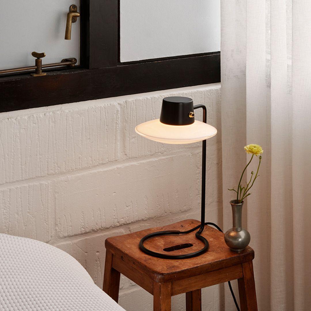 Arne Jacobsen 'AJ Oxford' Pin Mounted Table Lamp in Opal Glass for Louis Poulsen In New Condition For Sale In Glendale, CA