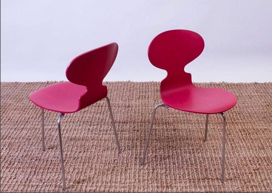 Set di 6 sedie 'ANT' in legno tinto e cromo di Arne Jacobsen per Fritz Hansen