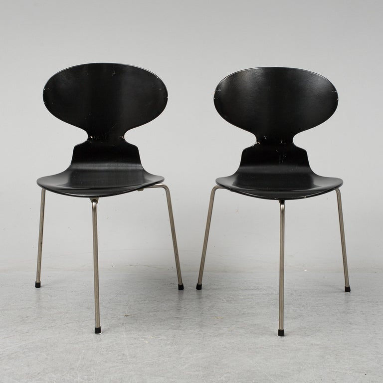 Scandinavian Modern Arne Jacobsen Ant Chairs, Original Set from Early Production, 1952 For Sale