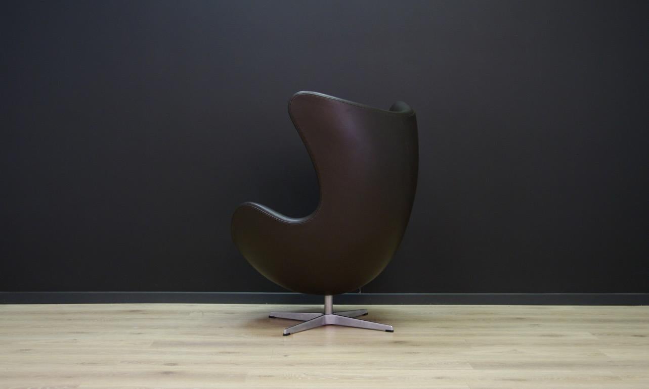 Metal Arne Jacobsen Armchair the Egg Danish Design 1980s Brown Leather For Sale