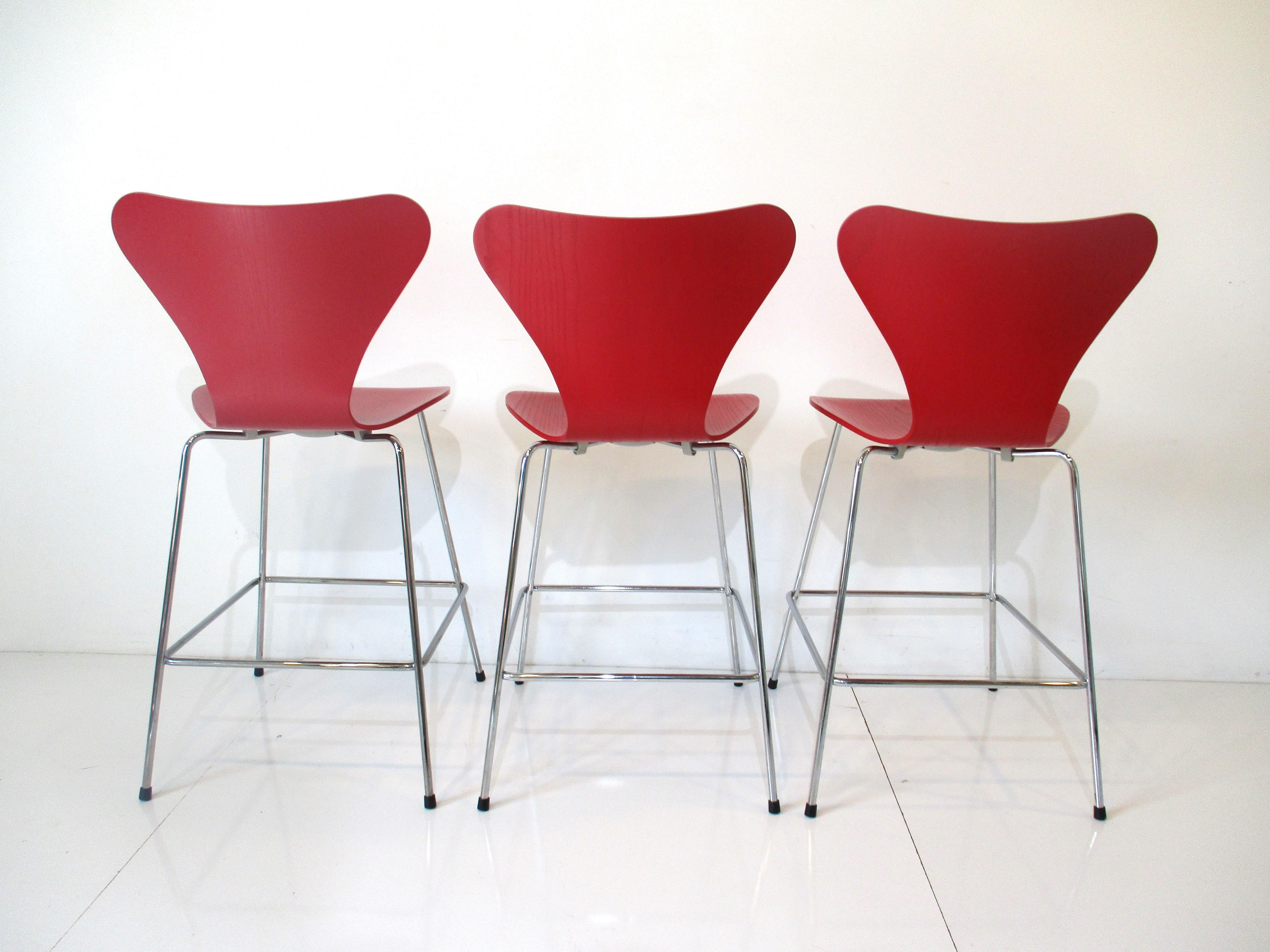 Mid-Century Modern Arne Jacobsen Bar / Counter Stools for Fritz Hansen Denmark