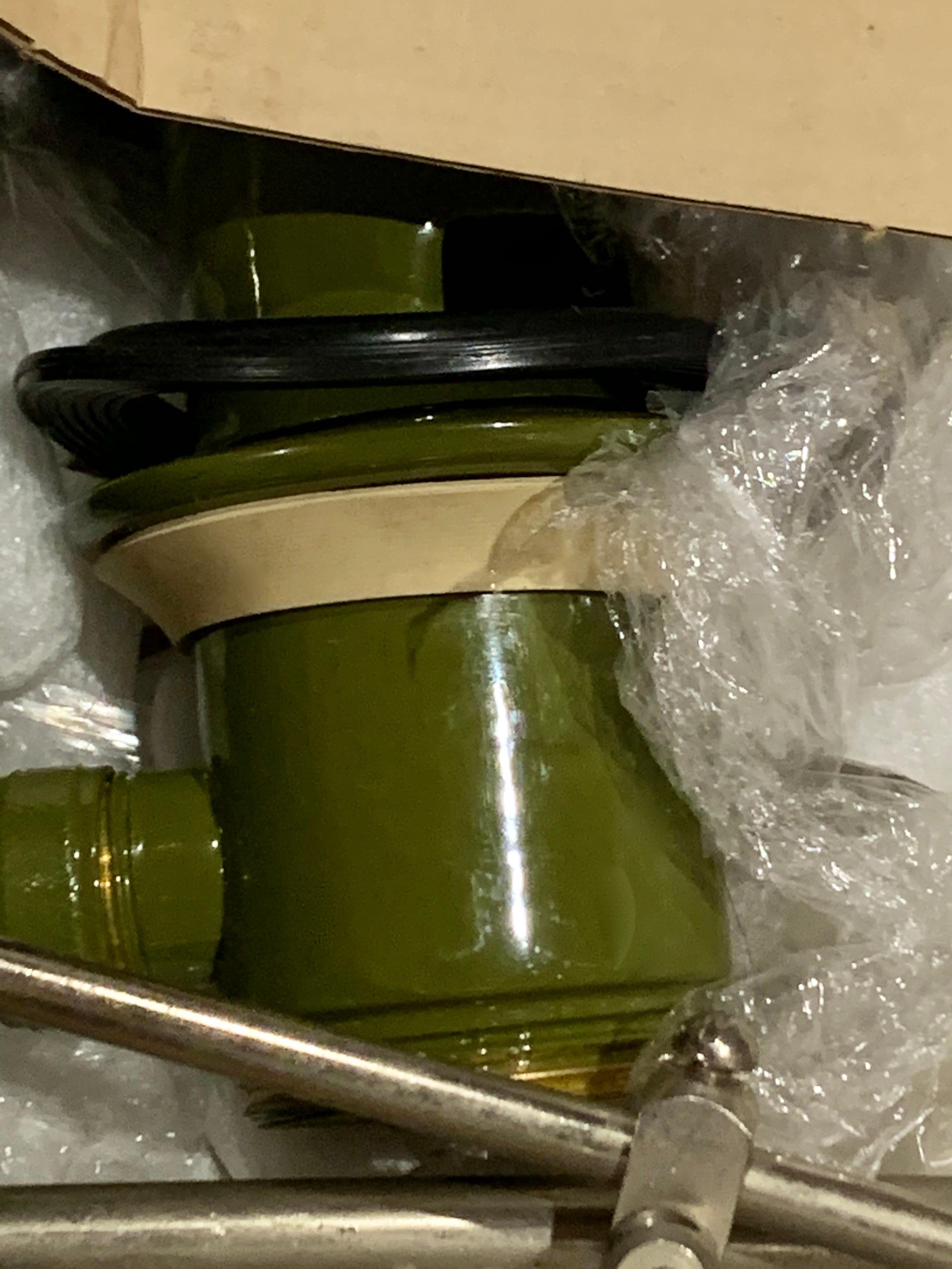 Brass Arne Jacobsen Basin & Bidet Vola Mixer Faucet Set, Moss Green, New in Box, 1960s