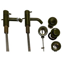 Arne Jacobsen Basin & Bidet Vola Mixer Faucet Set, Moss Green, New in Box, 1960s