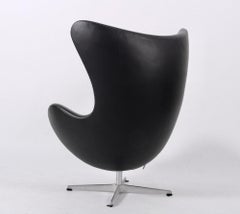 Arne Jacobsen Black Egg Chair and Footstool by Fritz Hansen in Denmark