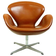 Arne Jacobsen Brown Leather Swan Chair by Fritz Hansen, Denmark