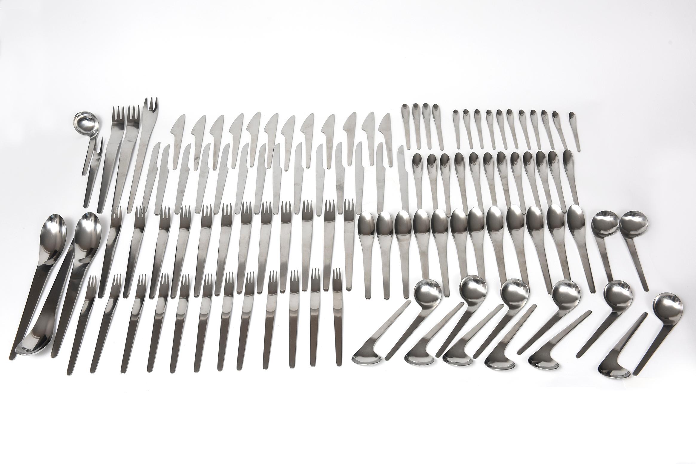 Arne Jacobsen by Michelsen Space Age Modernist Stainless Flatware Set 106 Pieces