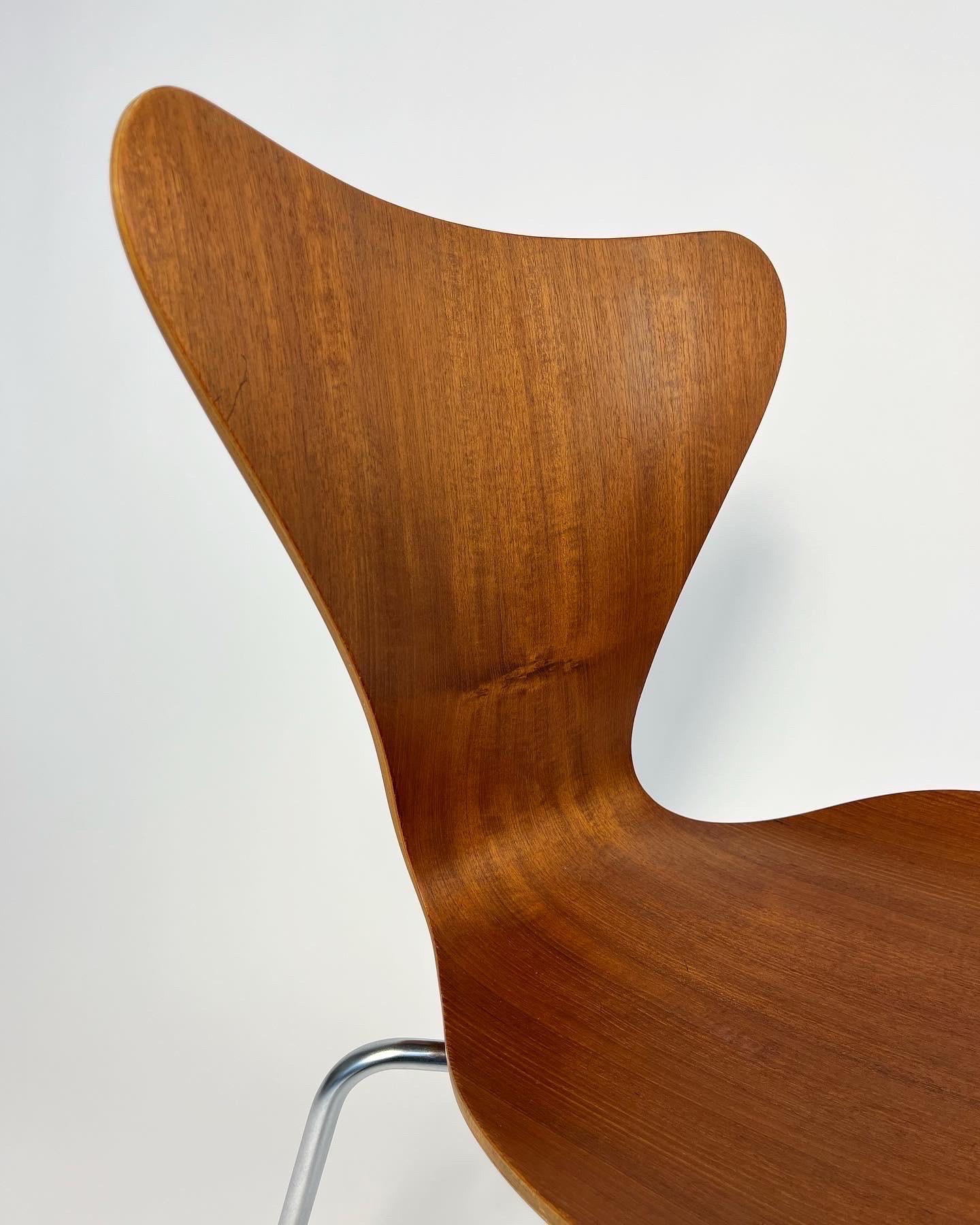 Stainless Steel Arne Jacobsen Chair Series 7 Teak 3107 Fritz Hansen, 1966