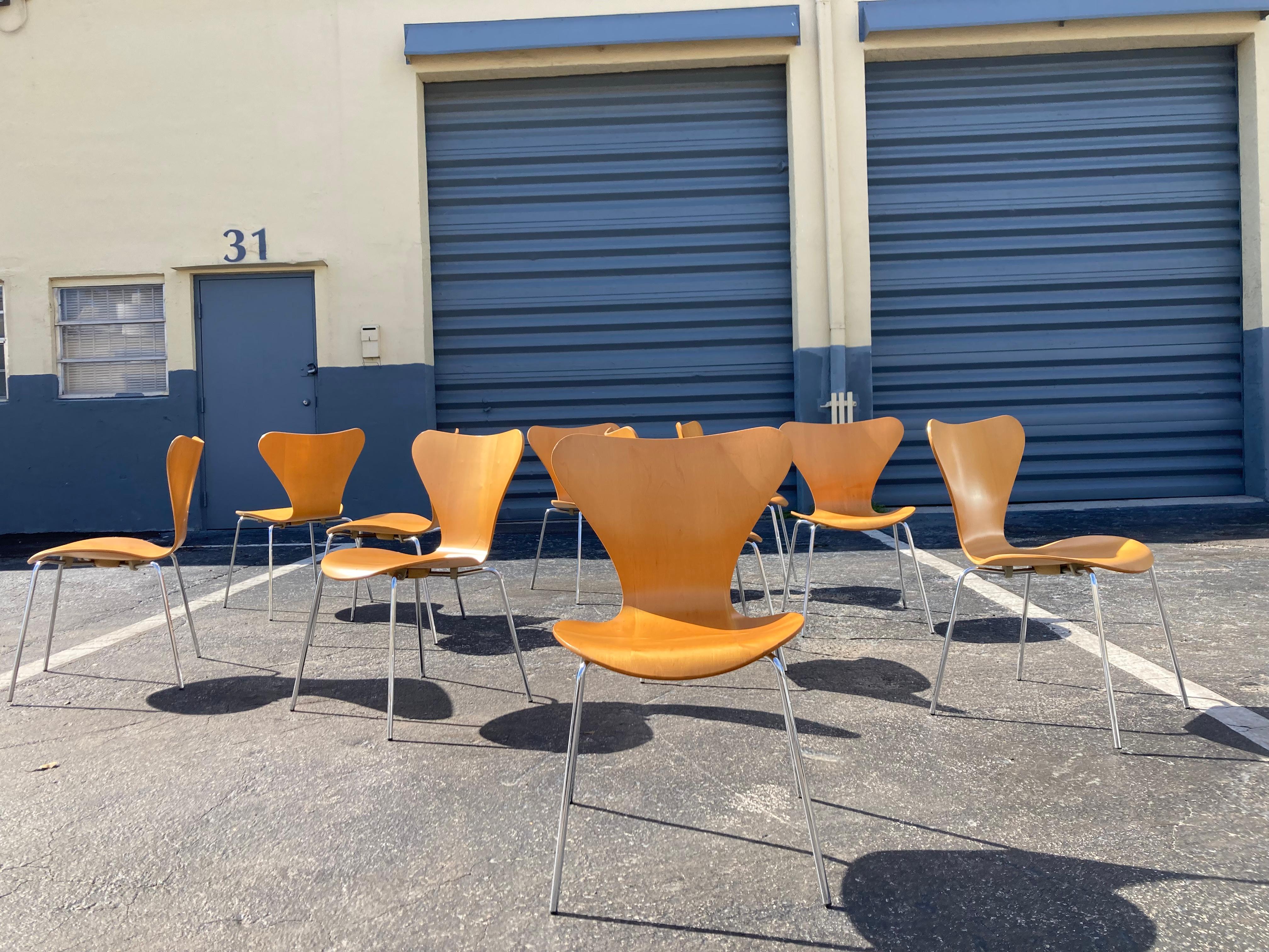 Chrome Arne Jacobsen Chairs Series 7 for Fritz Hansen For Sale
