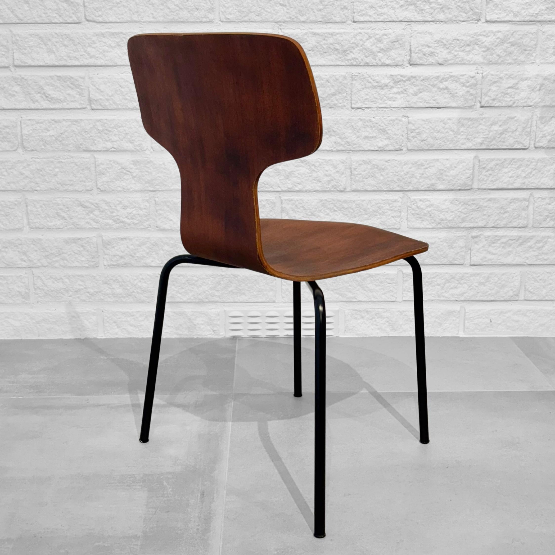 Steel Arne Jacobsen children’s chair 3103 T-chair, teak, Fritz Hansen, Denmark, 1950s For Sale