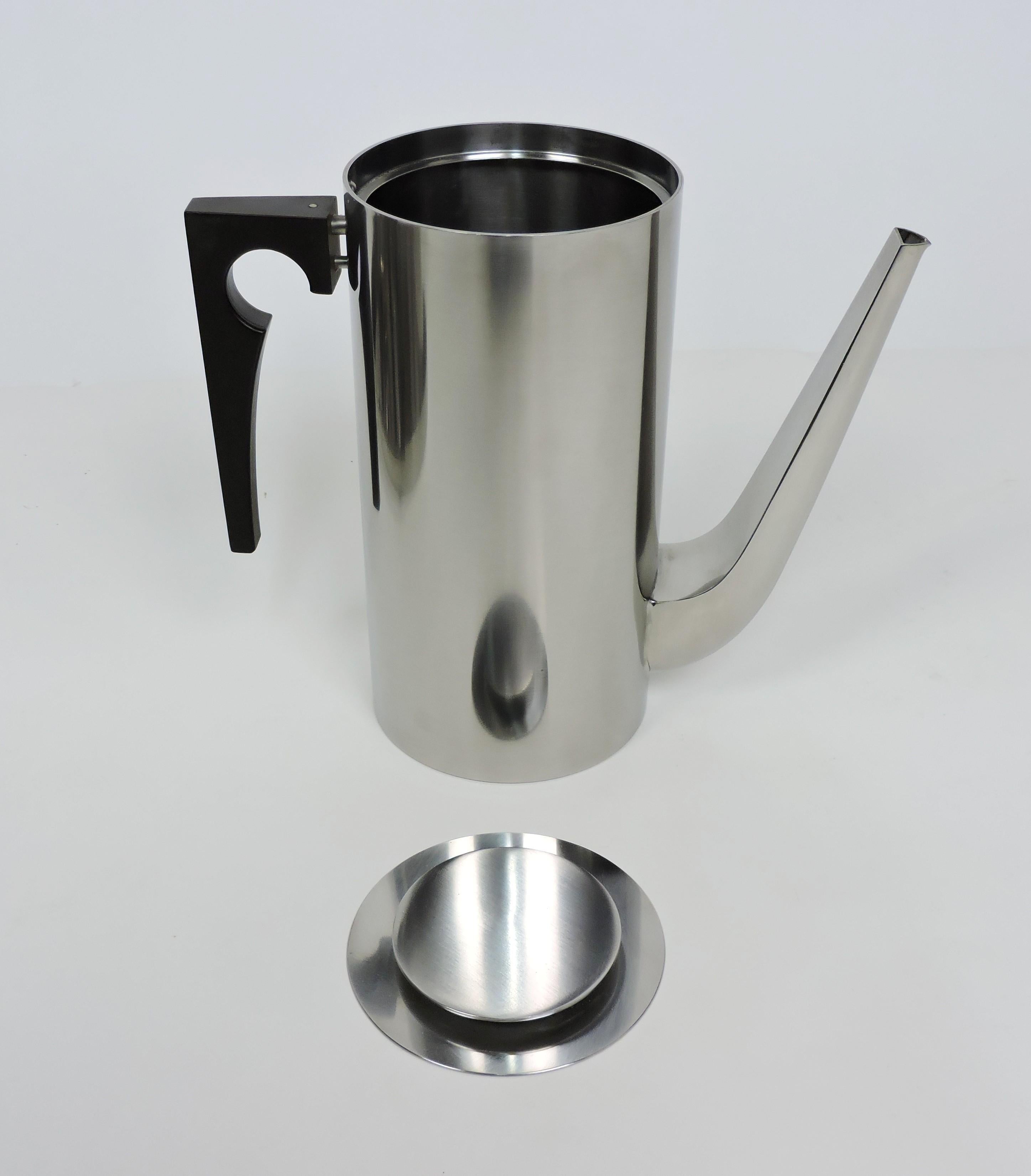 Scandinavian Modern Arne Jacobsen Cylinda Danish Modern Stainless Steel Coffee Tea Set for Stelton For Sale