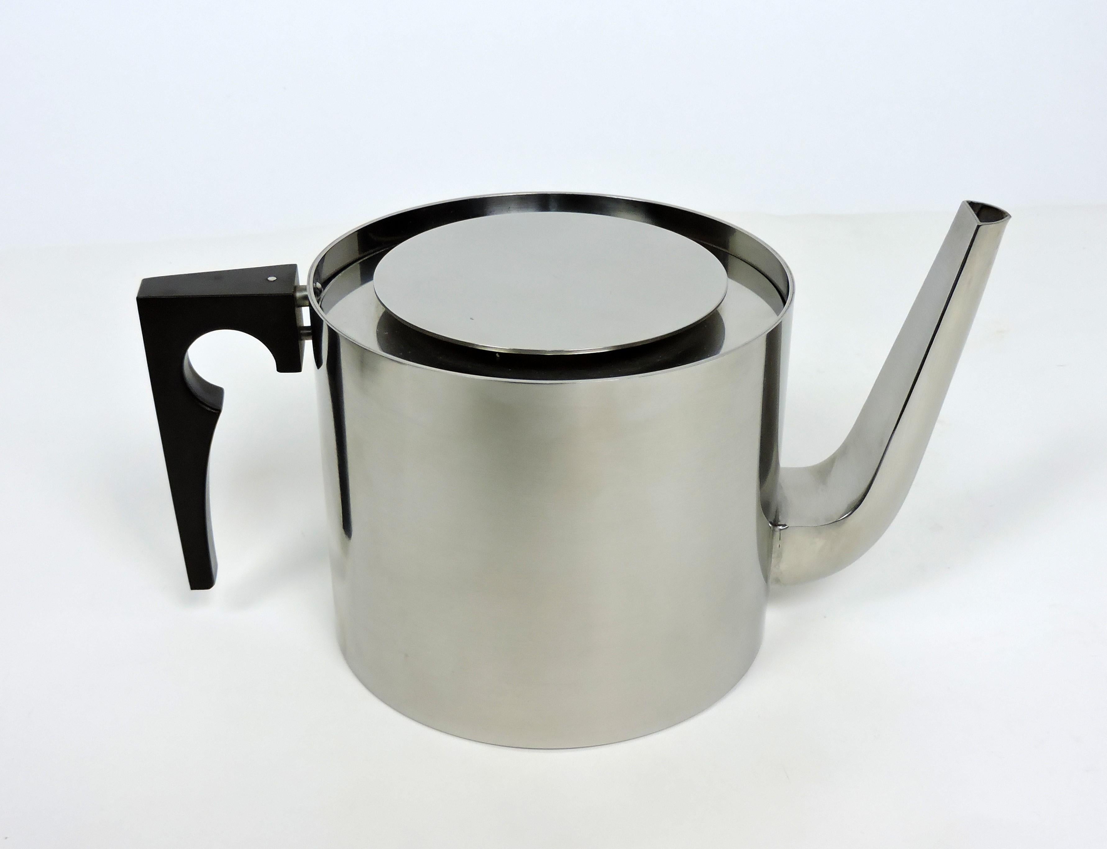 Brushed Arne Jacobsen Cylinda Danish Modern Stainless Steel Coffee Tea Set for Stelton For Sale