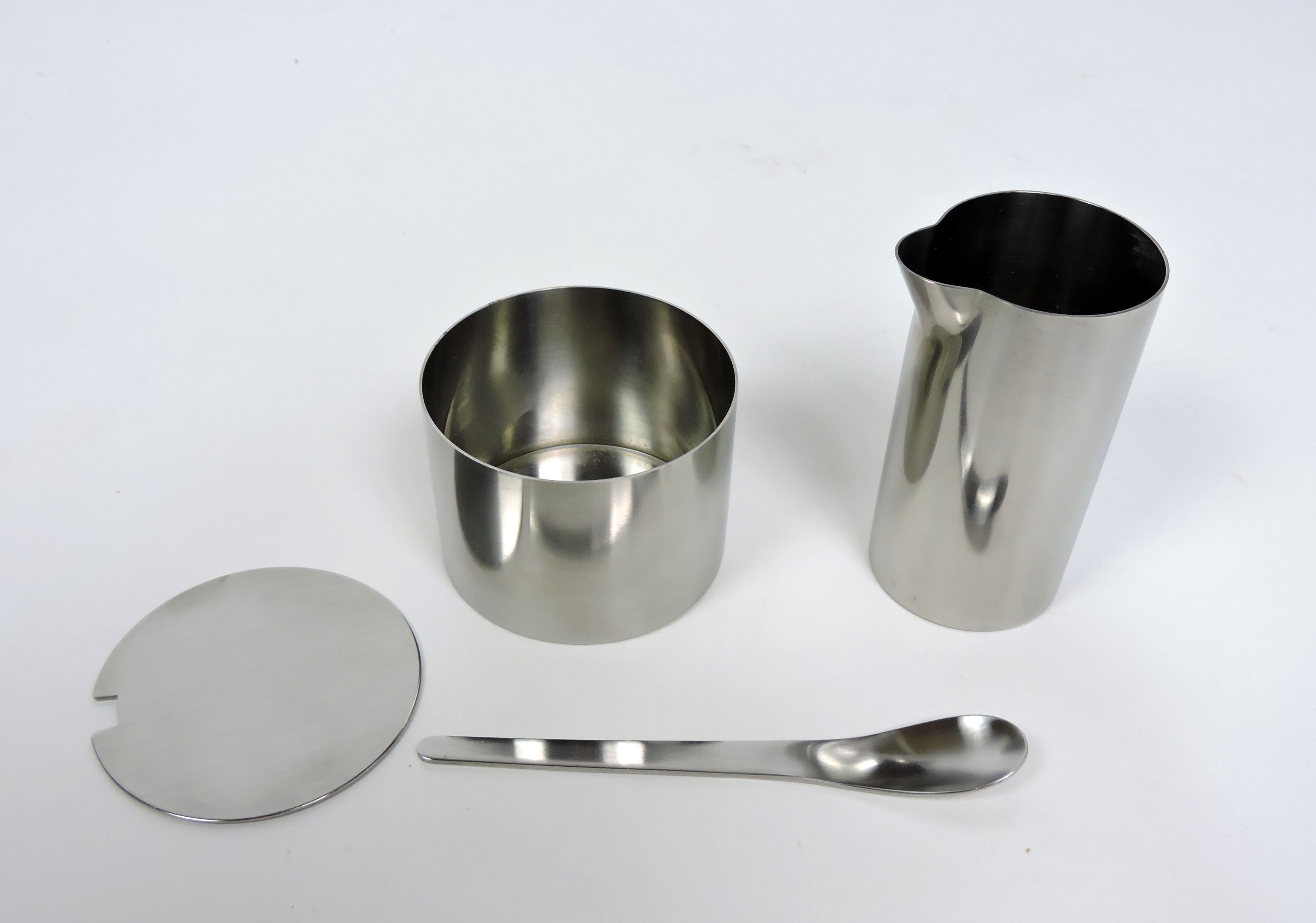 Mid-20th Century Arne Jacobsen Cylinda Danish Modern Stainless Steel Coffee Tea Set for Stelton For Sale