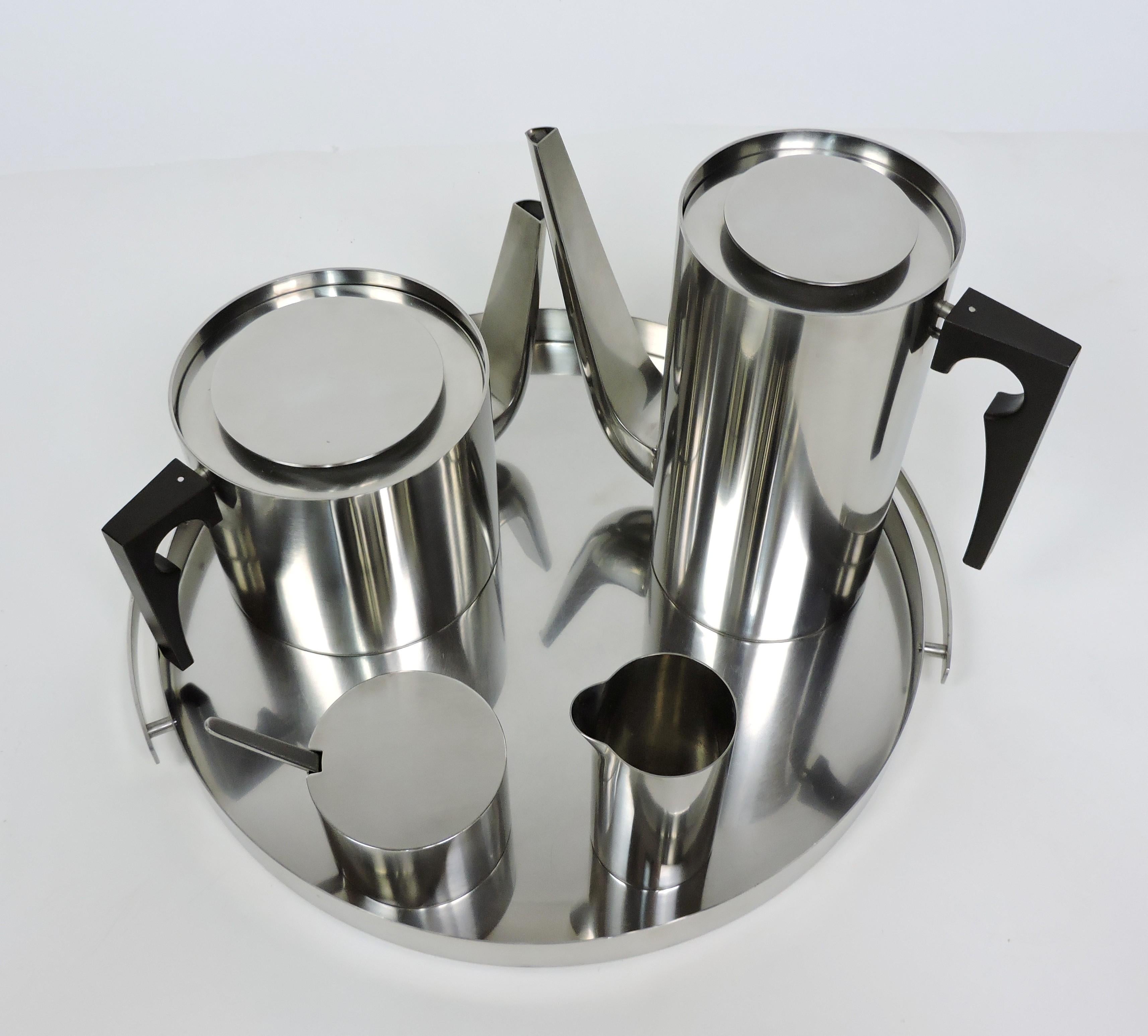 Arne Jacobsen Cylinda Danish Modern Stainless Steel Coffee Tea Set for Stelton For Sale 2