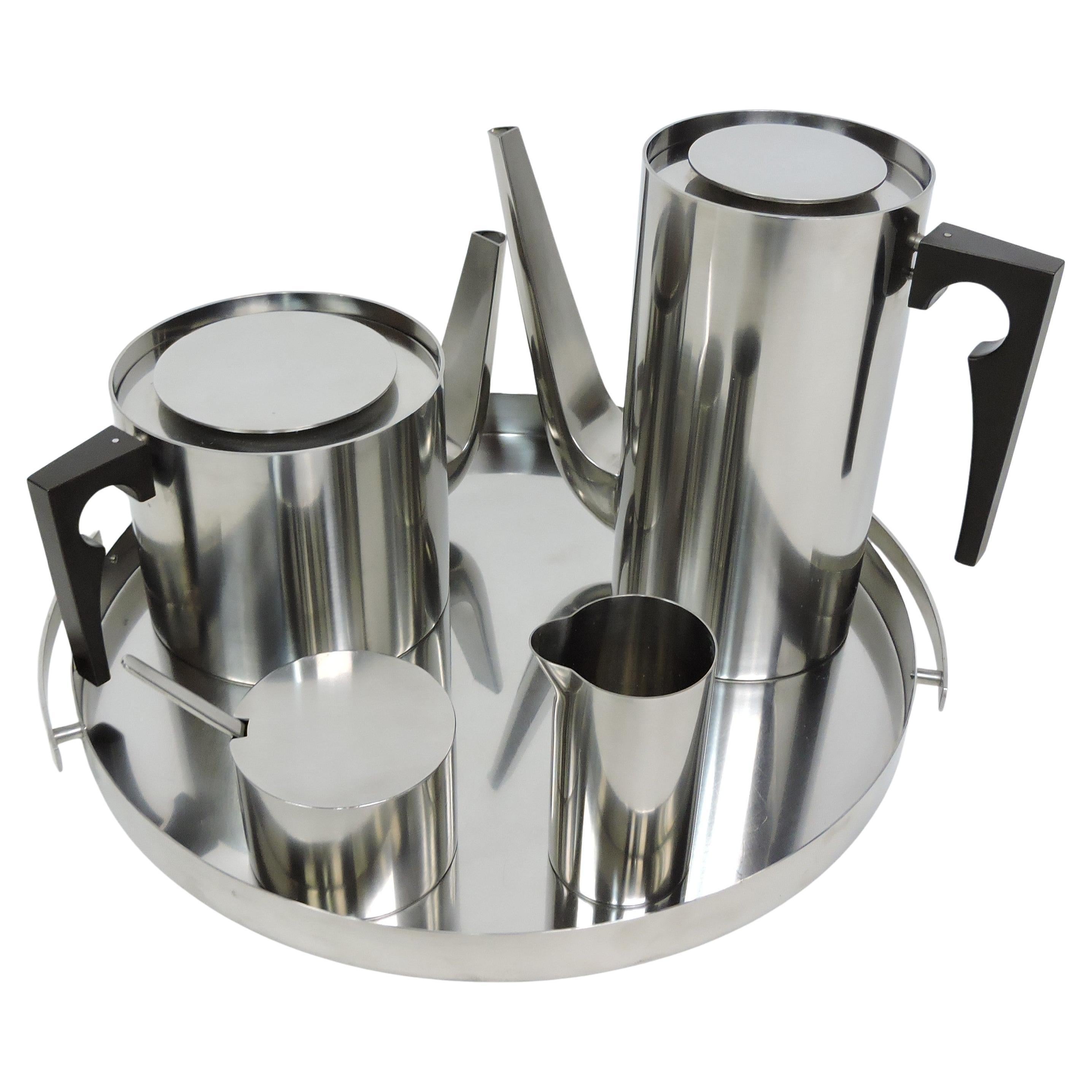 Juego de té y café de acero inoxidable moderno danés Arne Jacobsen Cylinda para Stelton