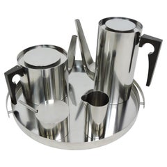 Juego de té y café de acero inoxidable moderno danés Arne Jacobsen Cylinda para Stelton