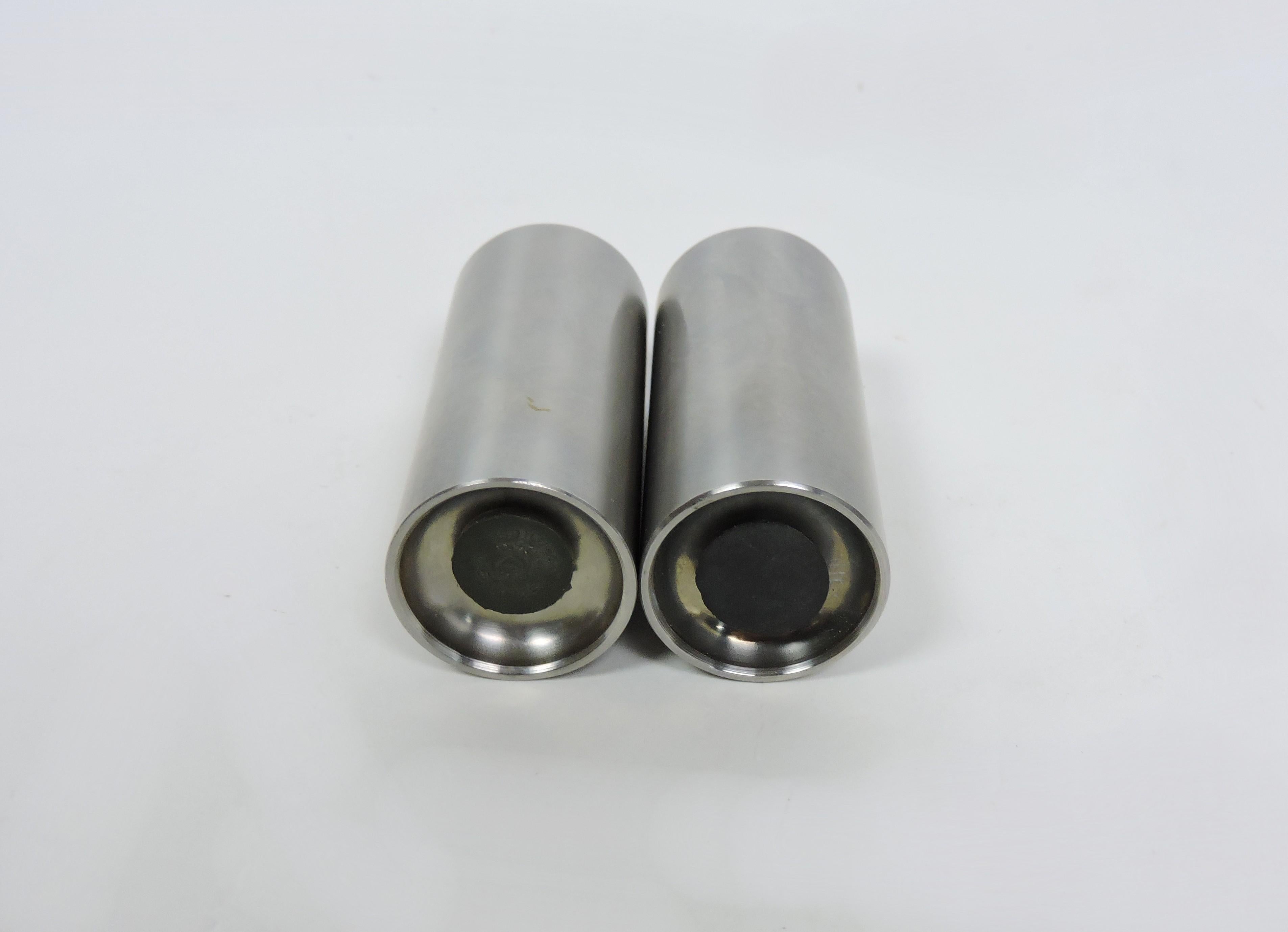 Scandinavian Modern Arne Jacobsen Cylinda Danish Modern Stainless Steel Salt & Pepper Shakers For Sale