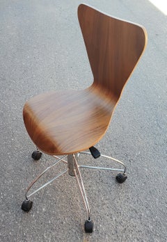 Arne Jacobsen Danish Teak Adjustable Height Swivel Desk Chair