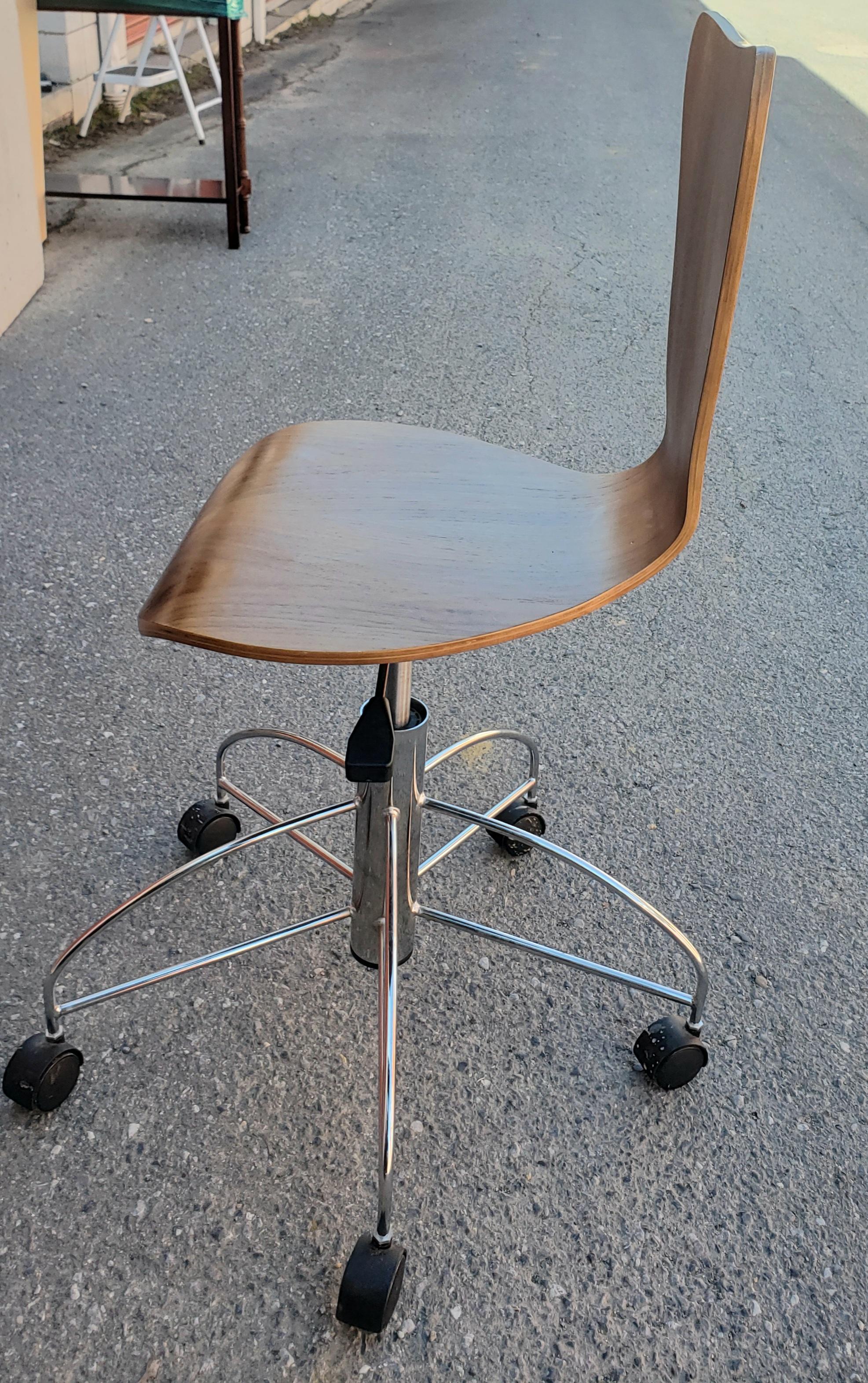 Contemporary Arne Jacobsen Danish Teak Adjustable Height Swivel Desk Chair For Sale