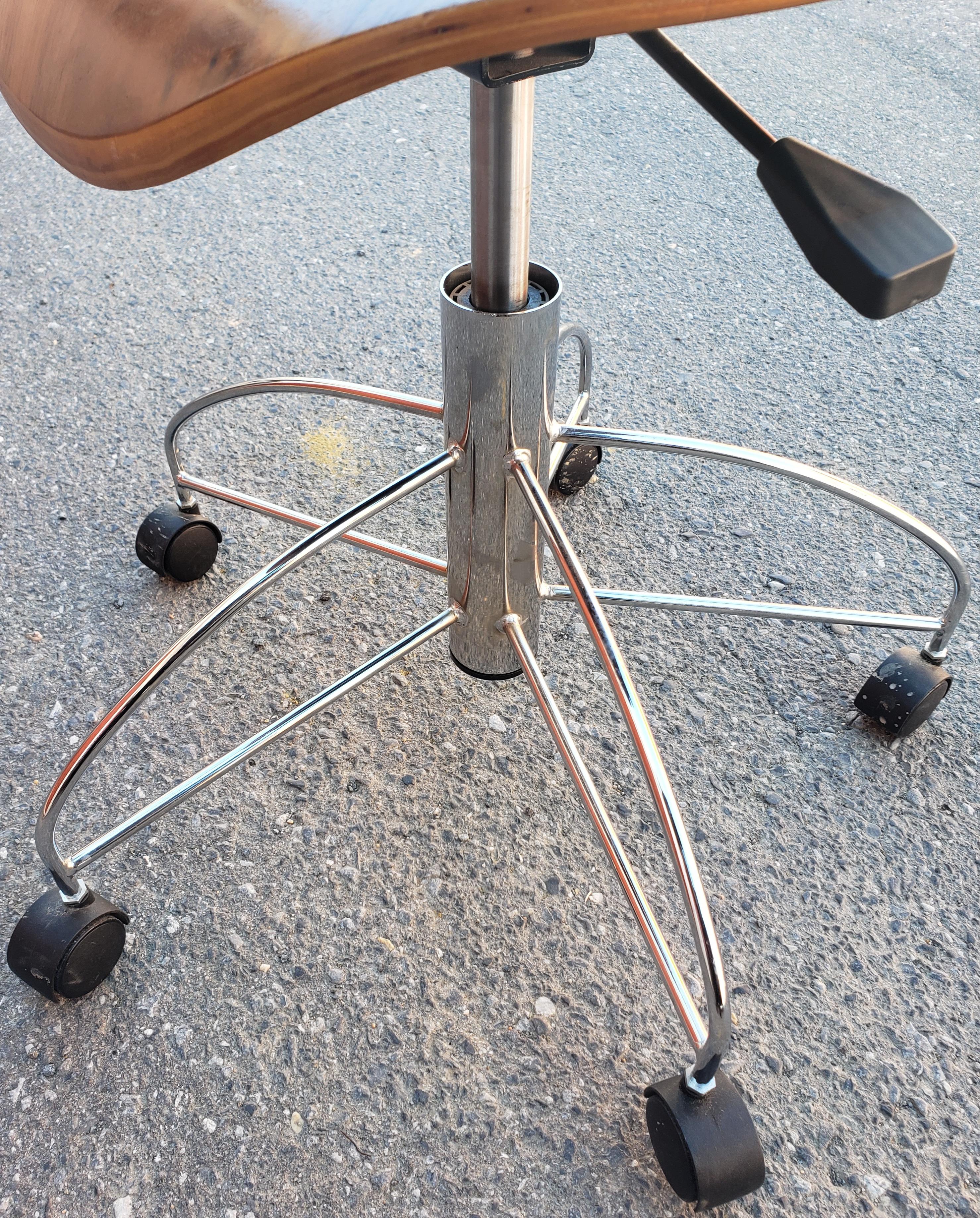 Chrome Arne Jacobsen Danish Teak Adjustable Height Swivel Desk Chair For Sale