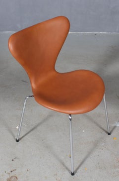 Arne Jacobsen Model 3107 Dining Chair in Cognac Leather, Denmark